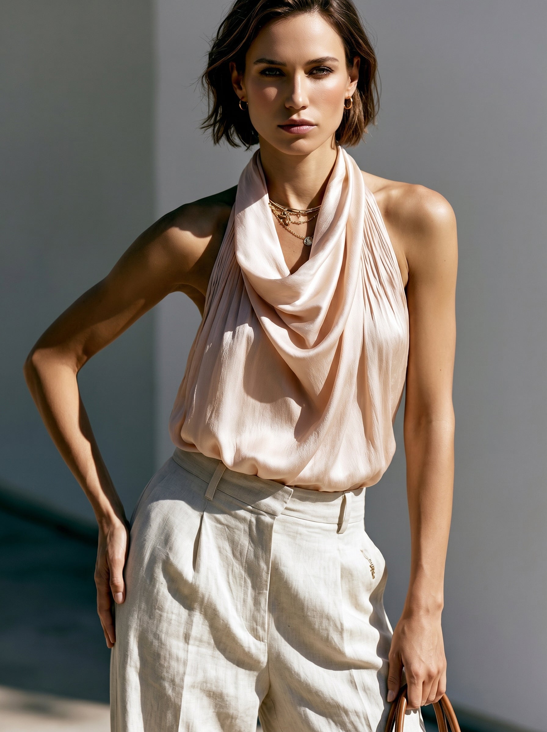 Liserie Draped Cowl Neck Halter Top