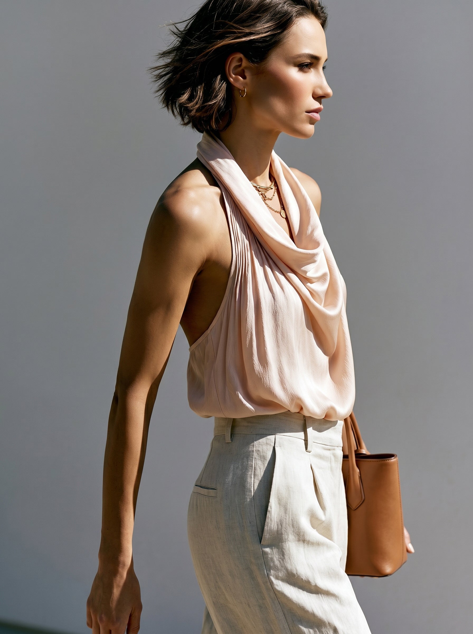 Liserie Draped Cowl Neck Halter Top