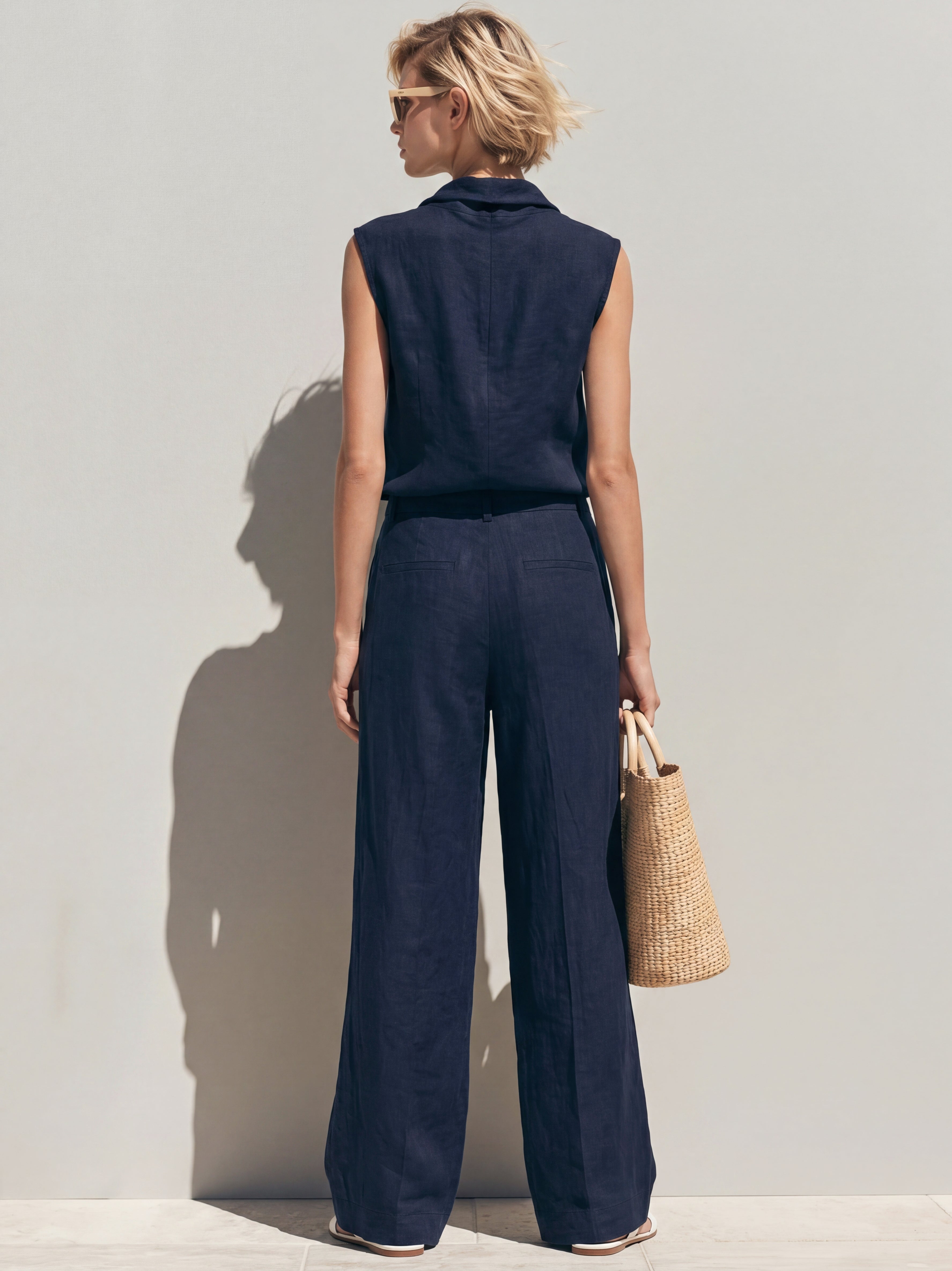Liserie Linen Cowl Neck Top & Wide-Leg Trouser Set