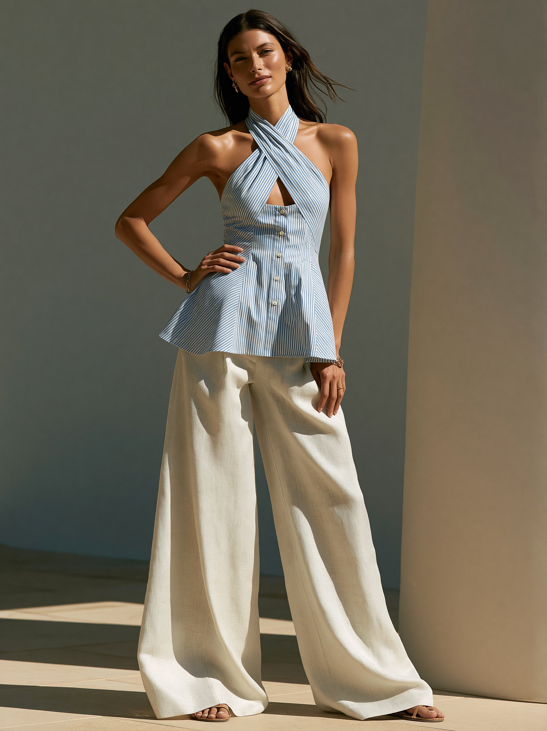 Liserie Coastal Stripe Cross Halter Top