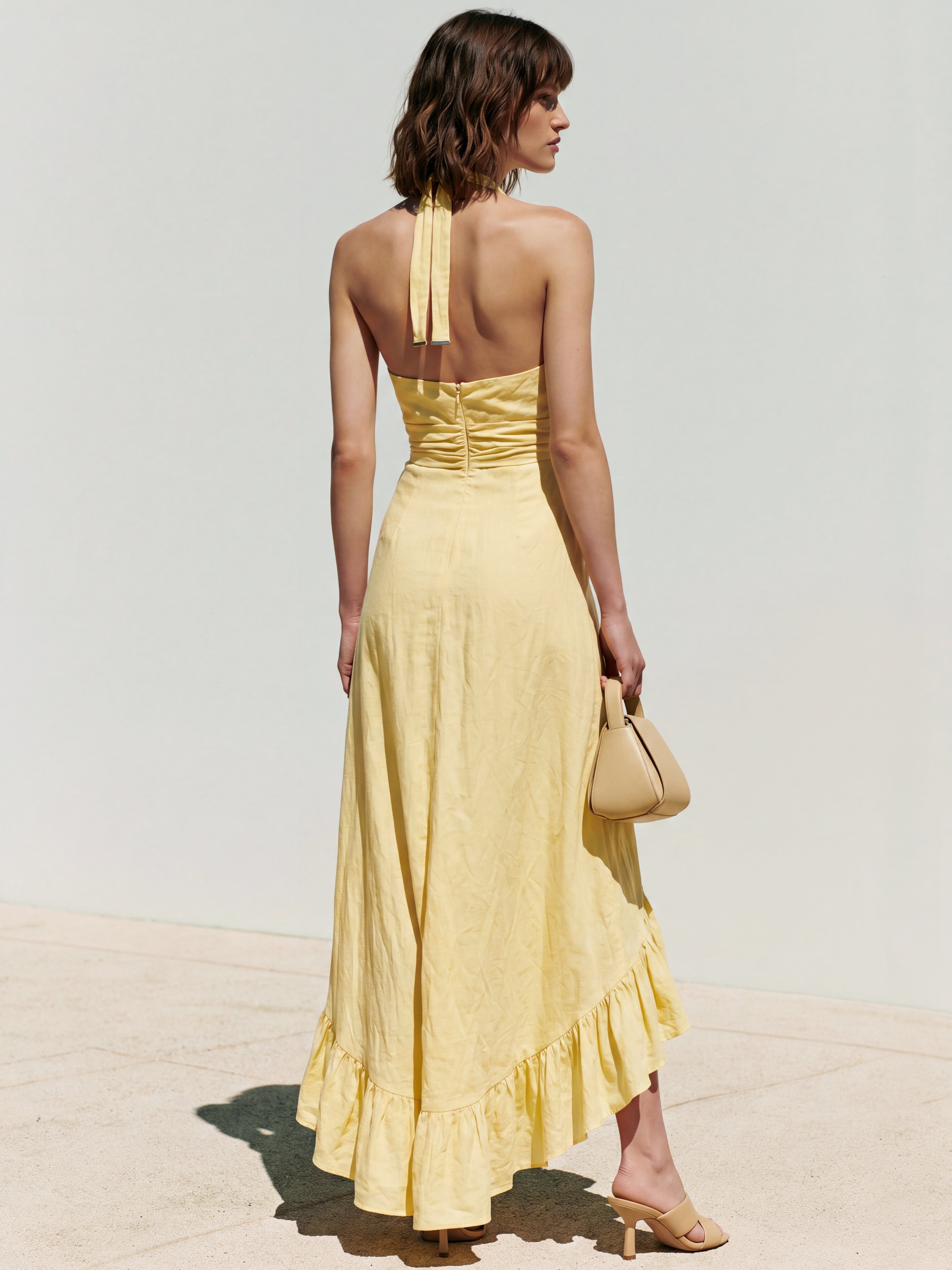 Liserie Linen Butter Yellow Halter Wrap Maxi Dress