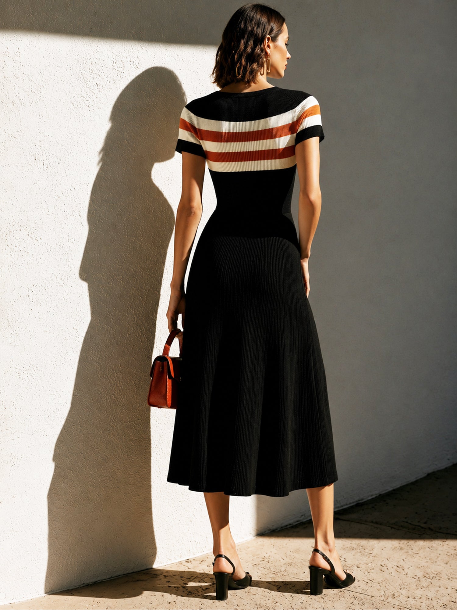 Liserie Striped Knitted Waist-Cinching Dress