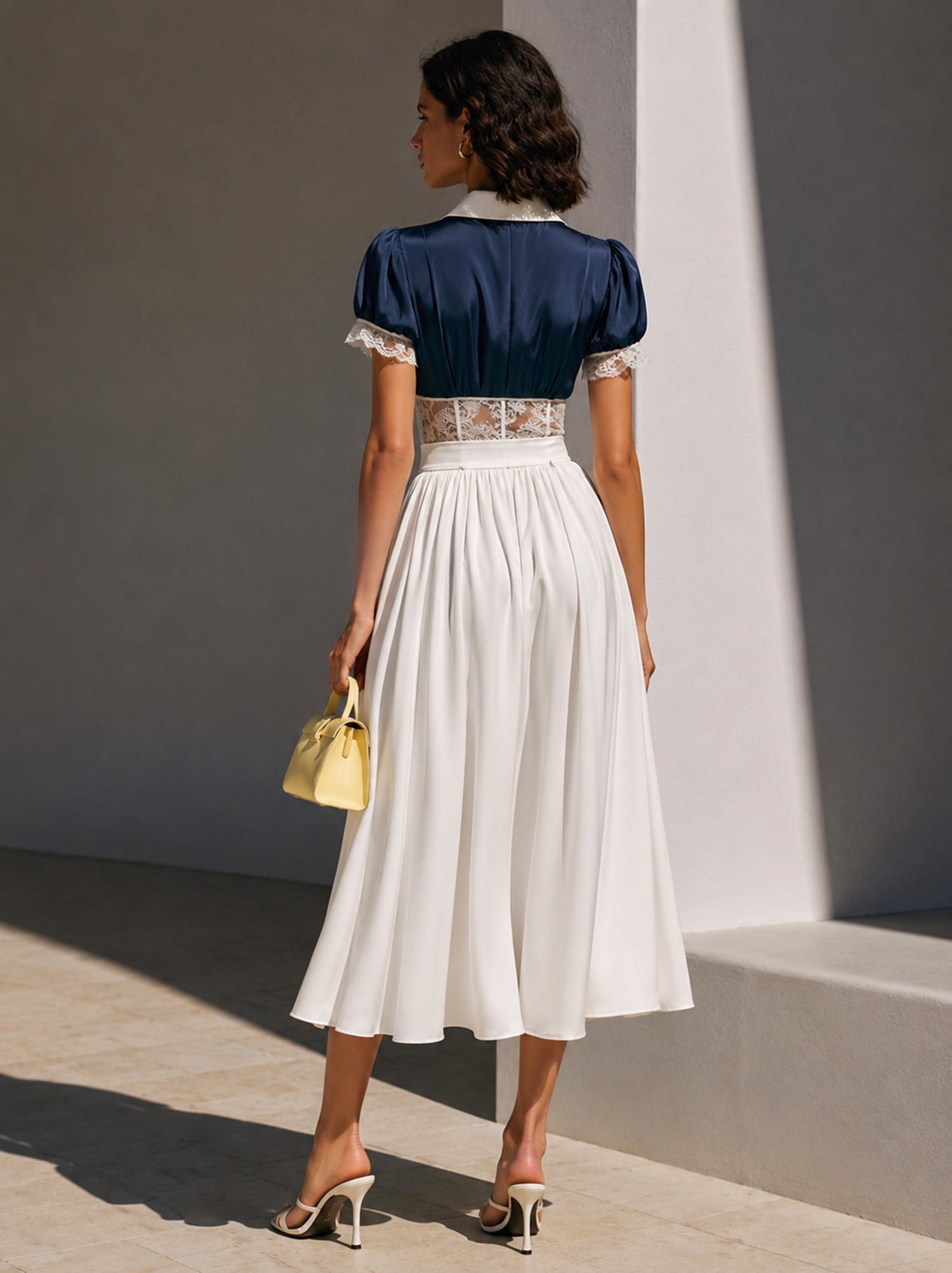 Liserie French Lace-Paneled Puff-Sleeve Top