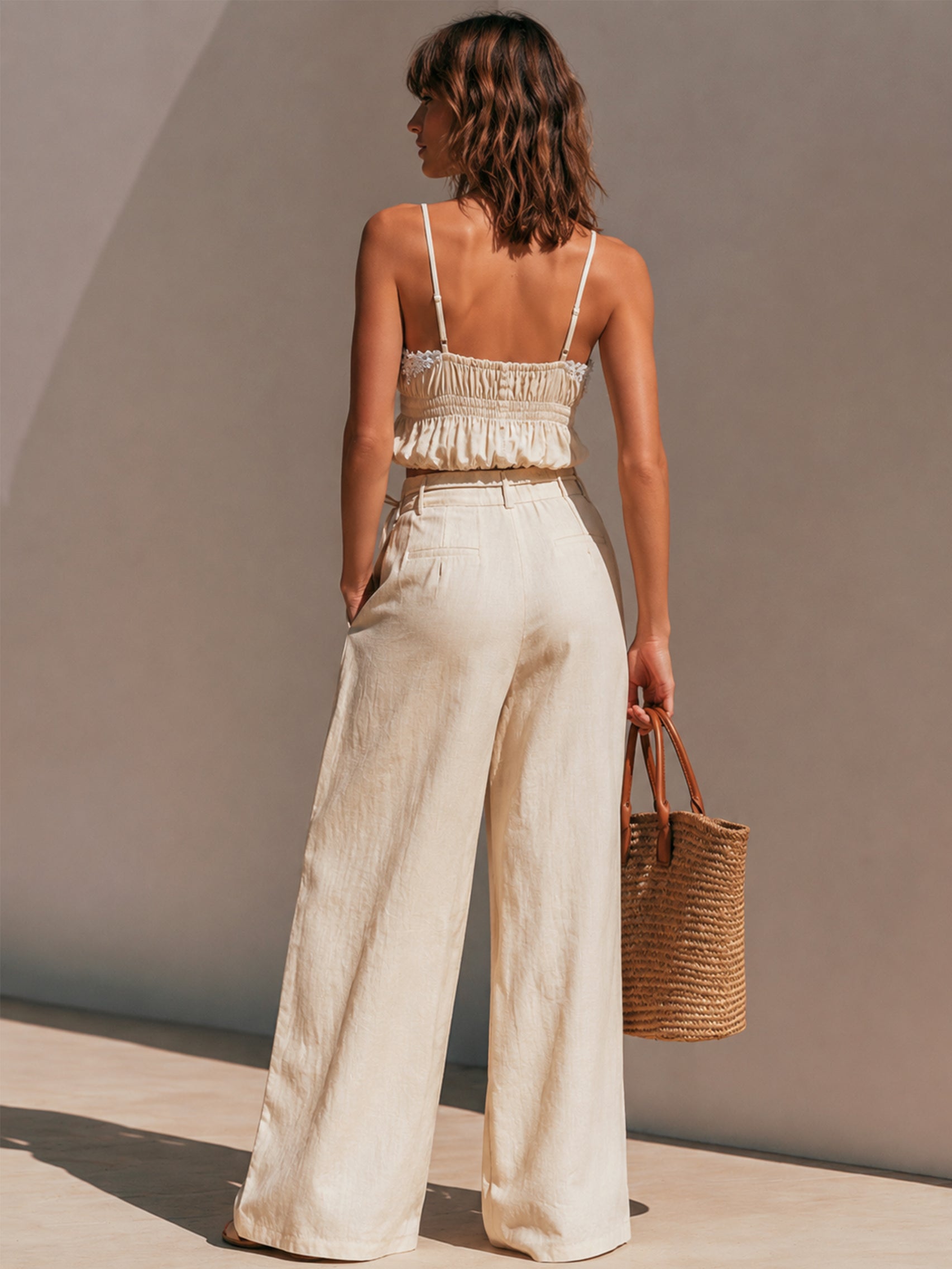 Liserie Linen Lace Cami Top & Wide Leg Pants Set