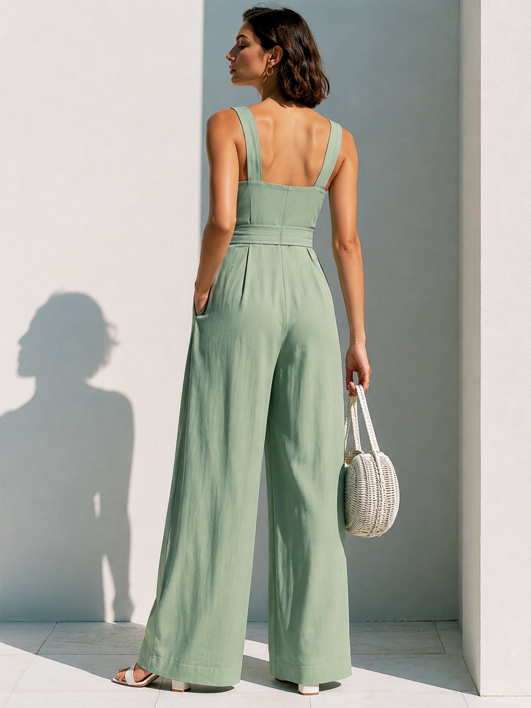 Liserie Sage Green Wide Leg Jumpsuit