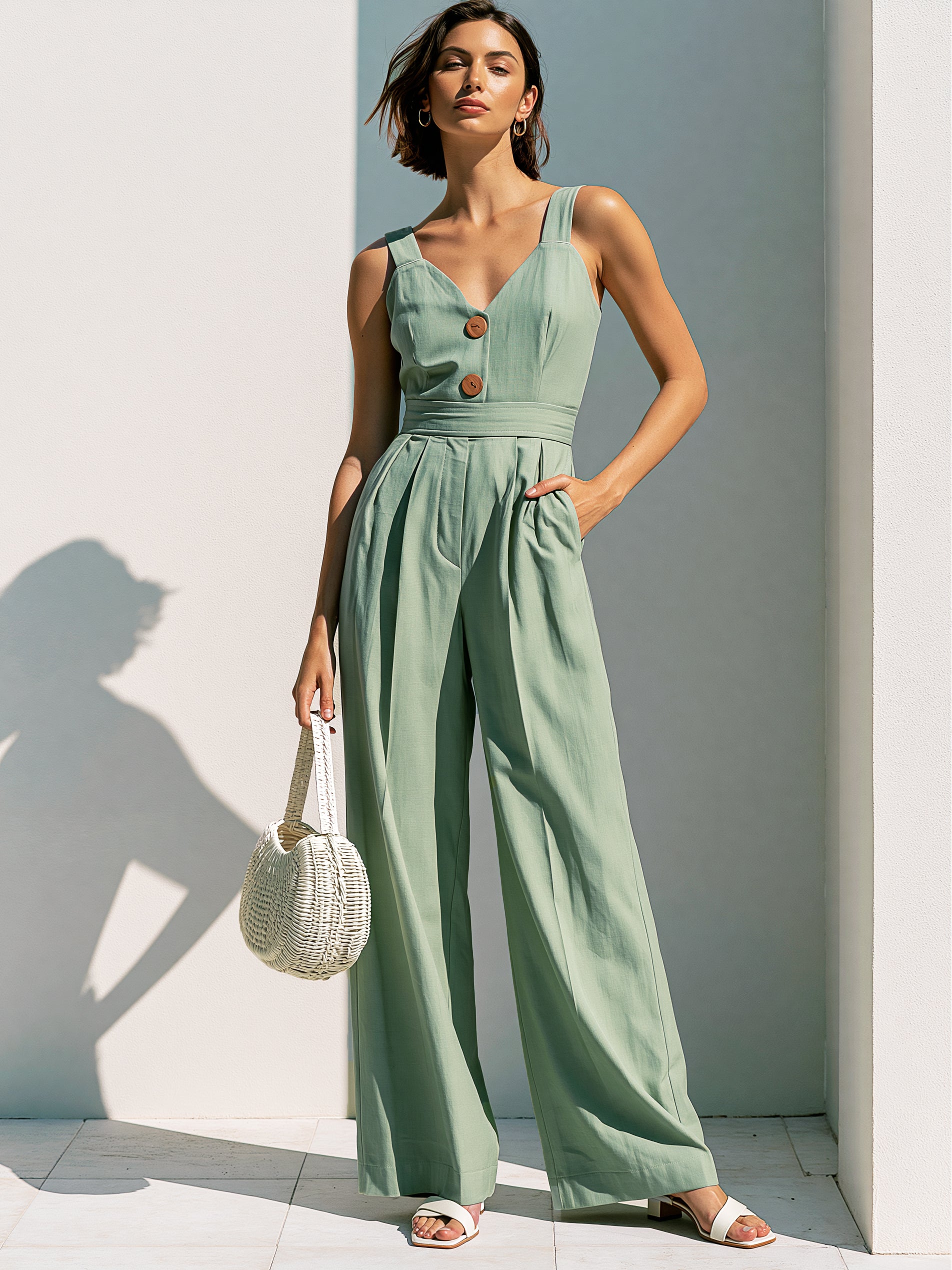 Liserie Sage Green Wide Leg Jumpsuit
