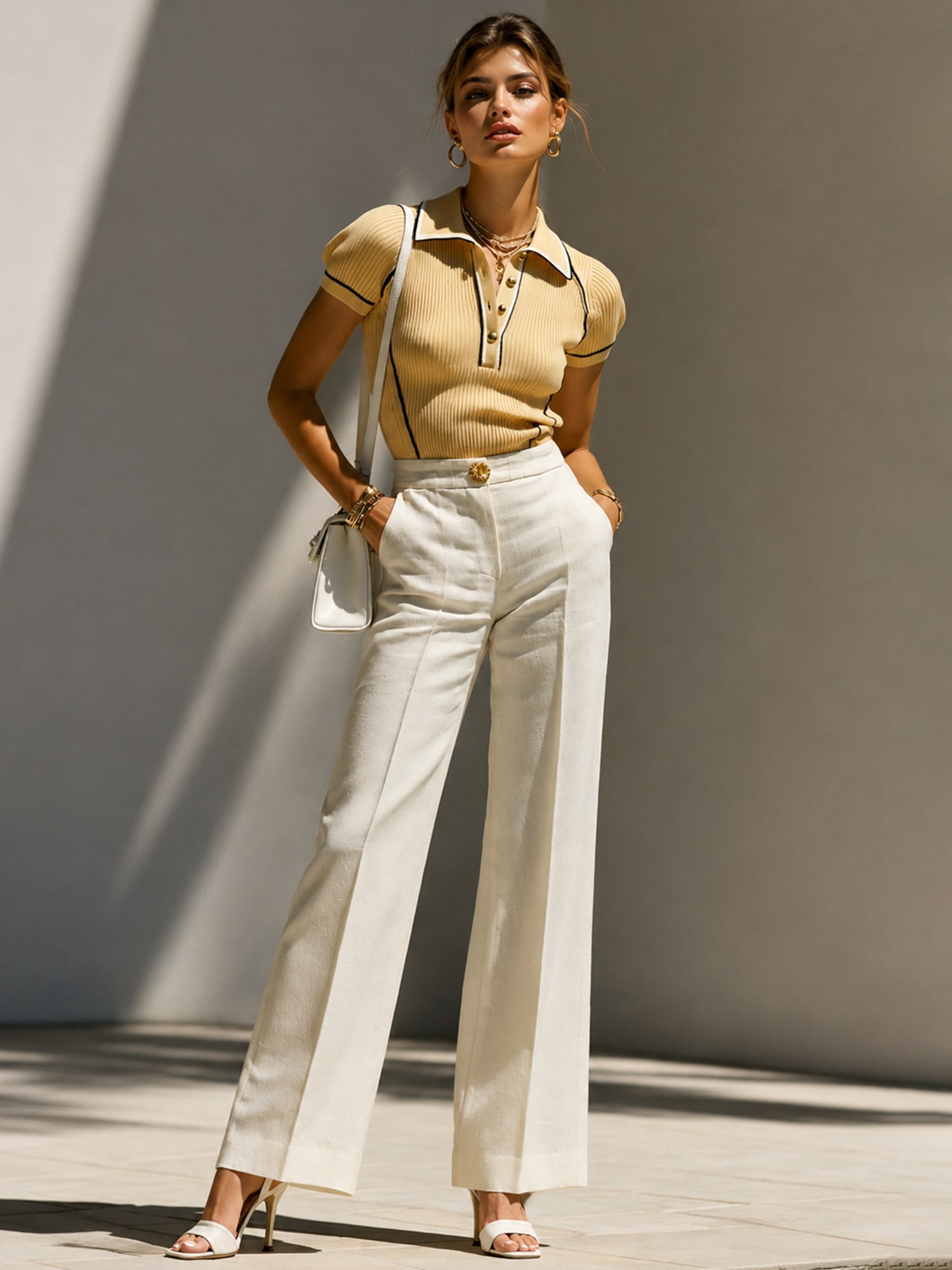 Liserie French-Style Retro Color-Contrast Knit Polo