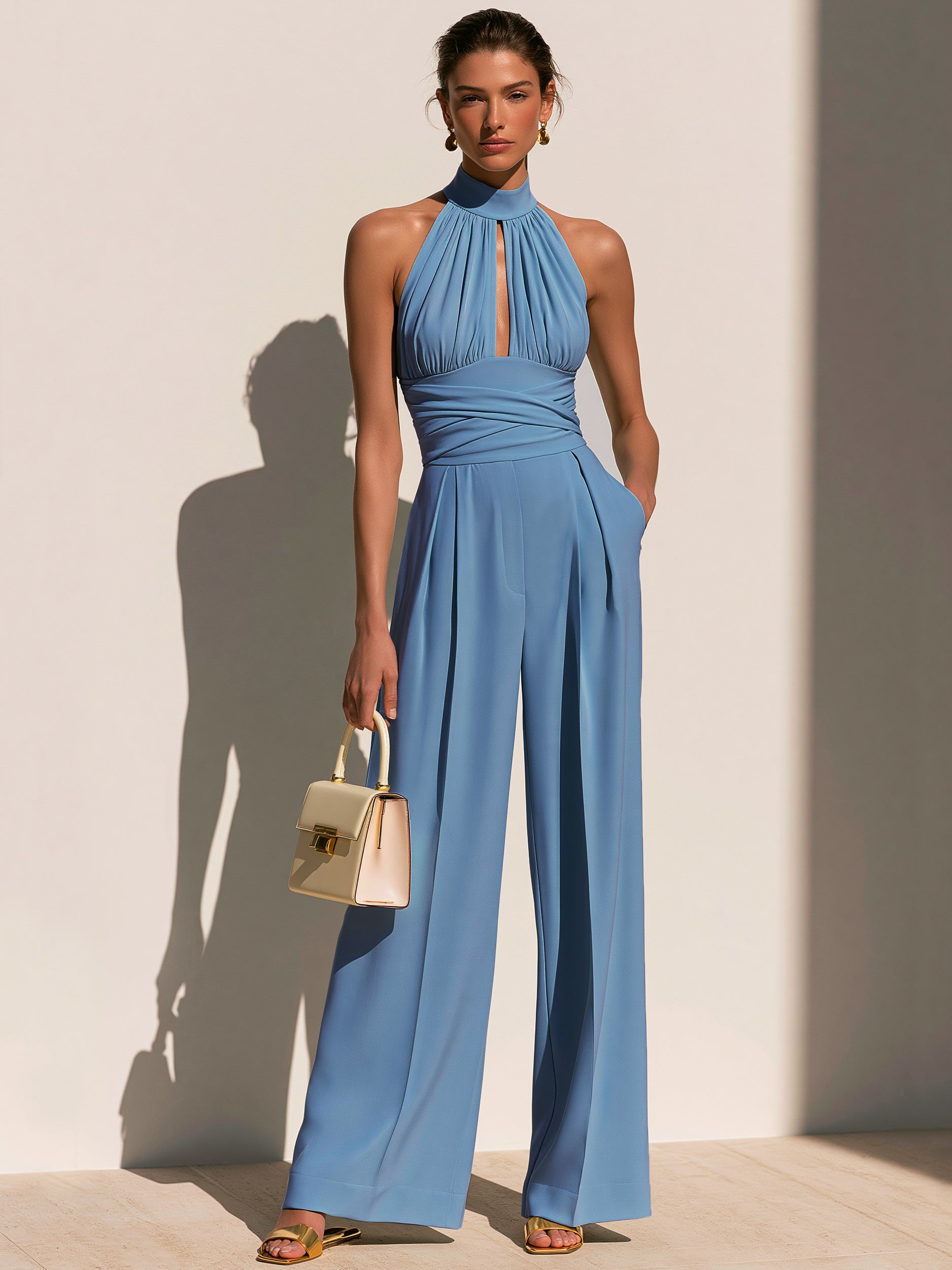 Liserie ''Riverside Blue''Halter Wide Leg Jumpsuit