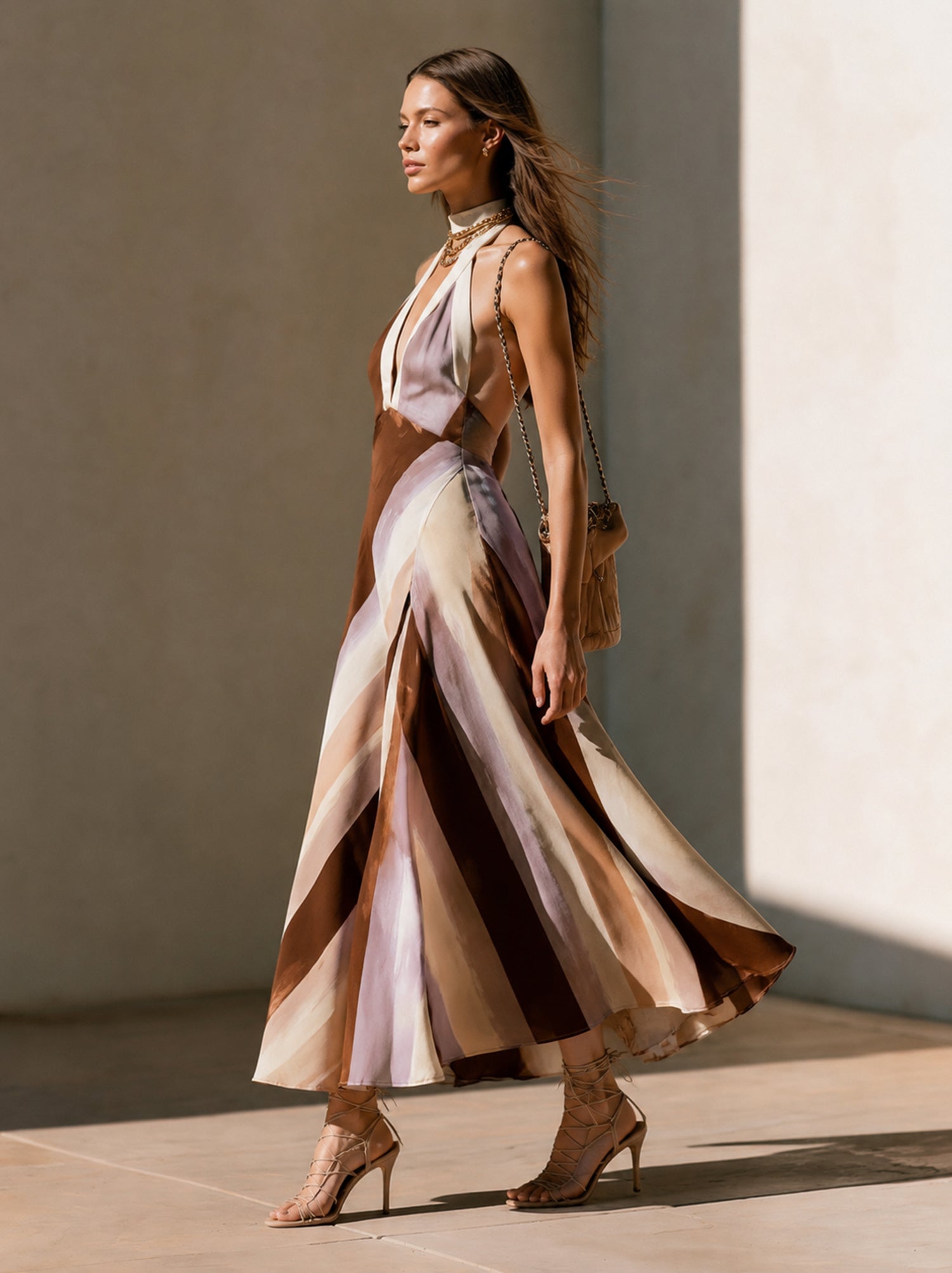 Liserie Brown Ombre Silk Maxi Dress