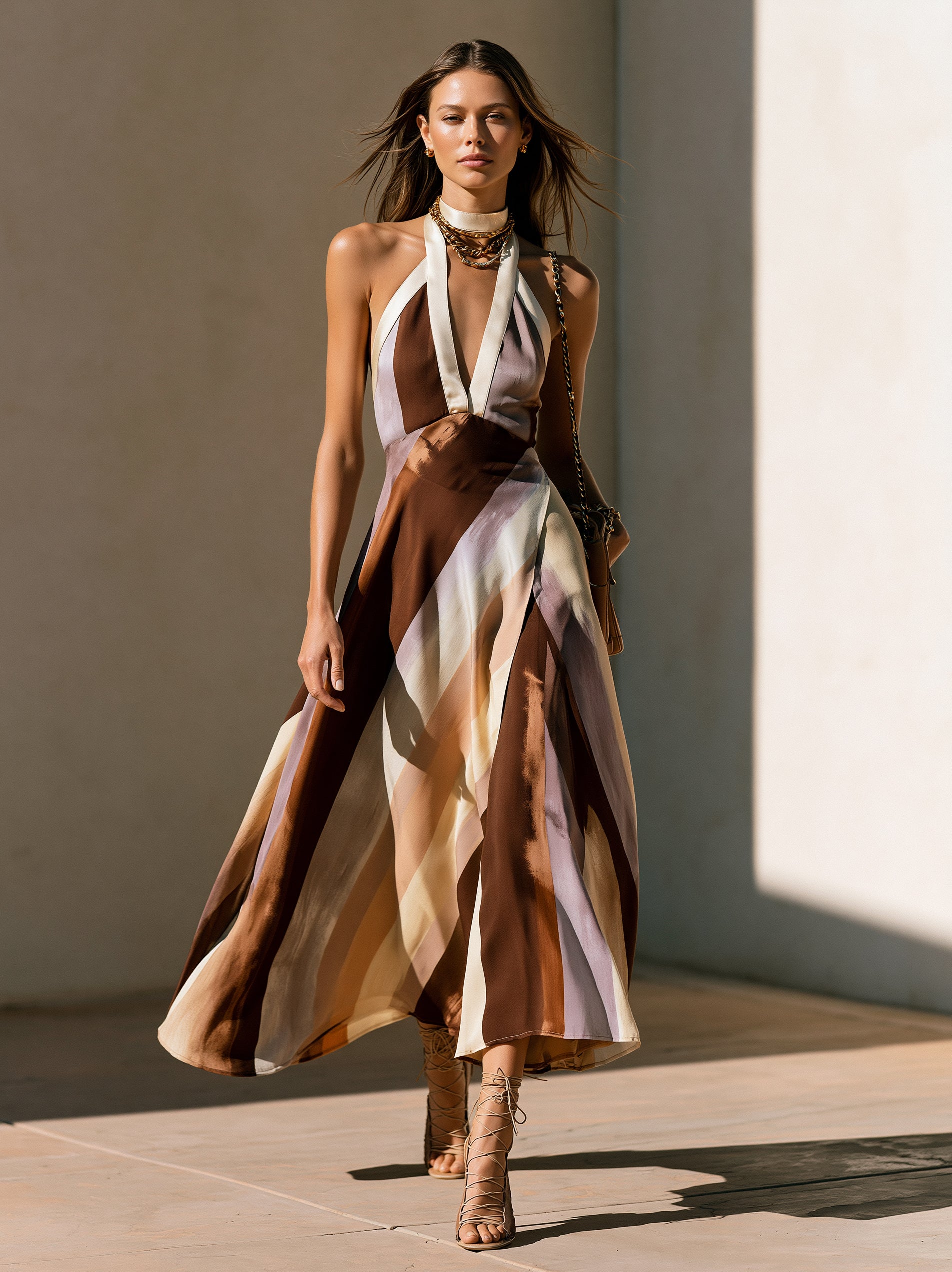 Liserie Brown Ombre Silk Maxi Dress