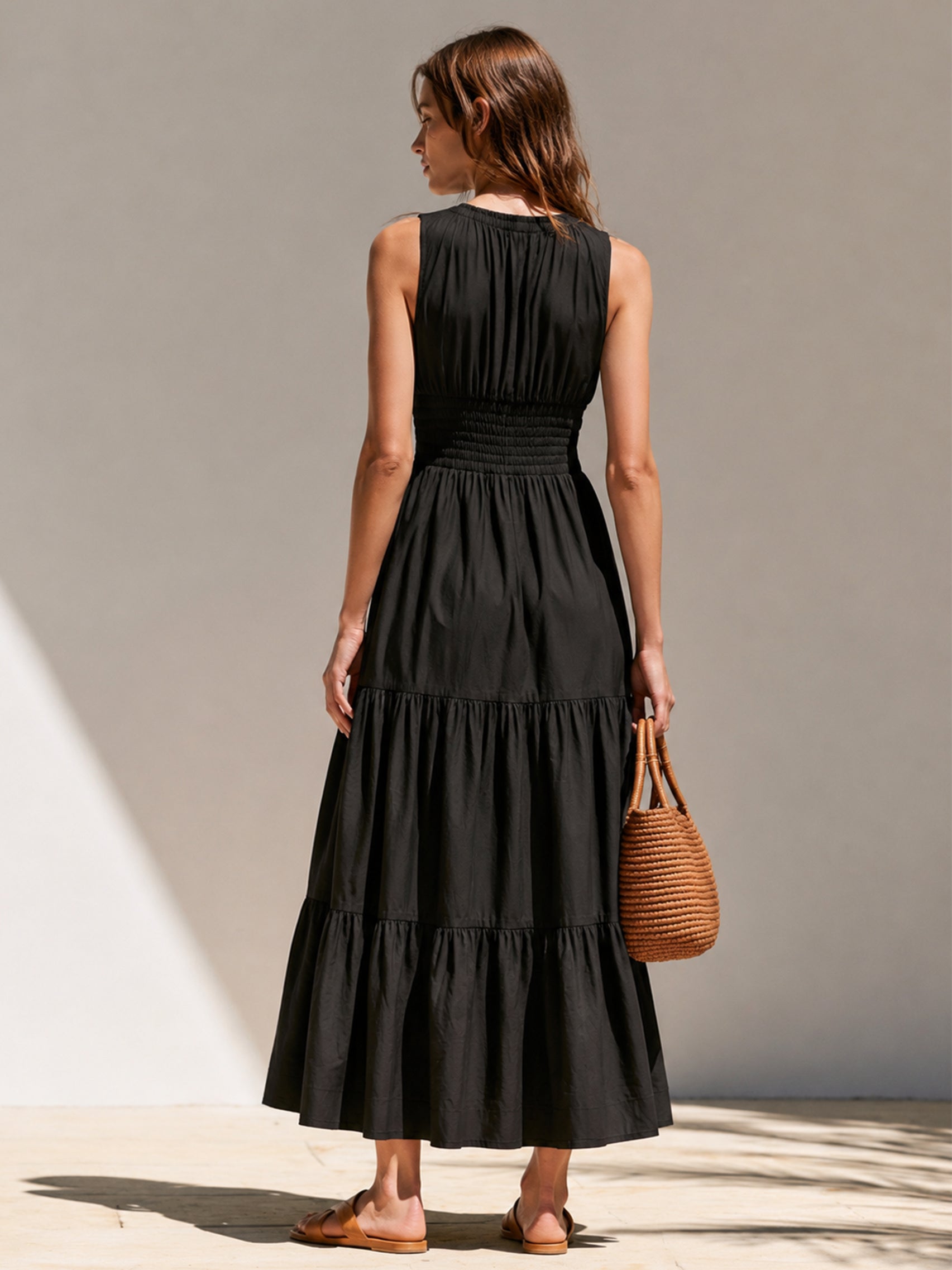Liserie Black Cotton Sleeveless Maxi Dress