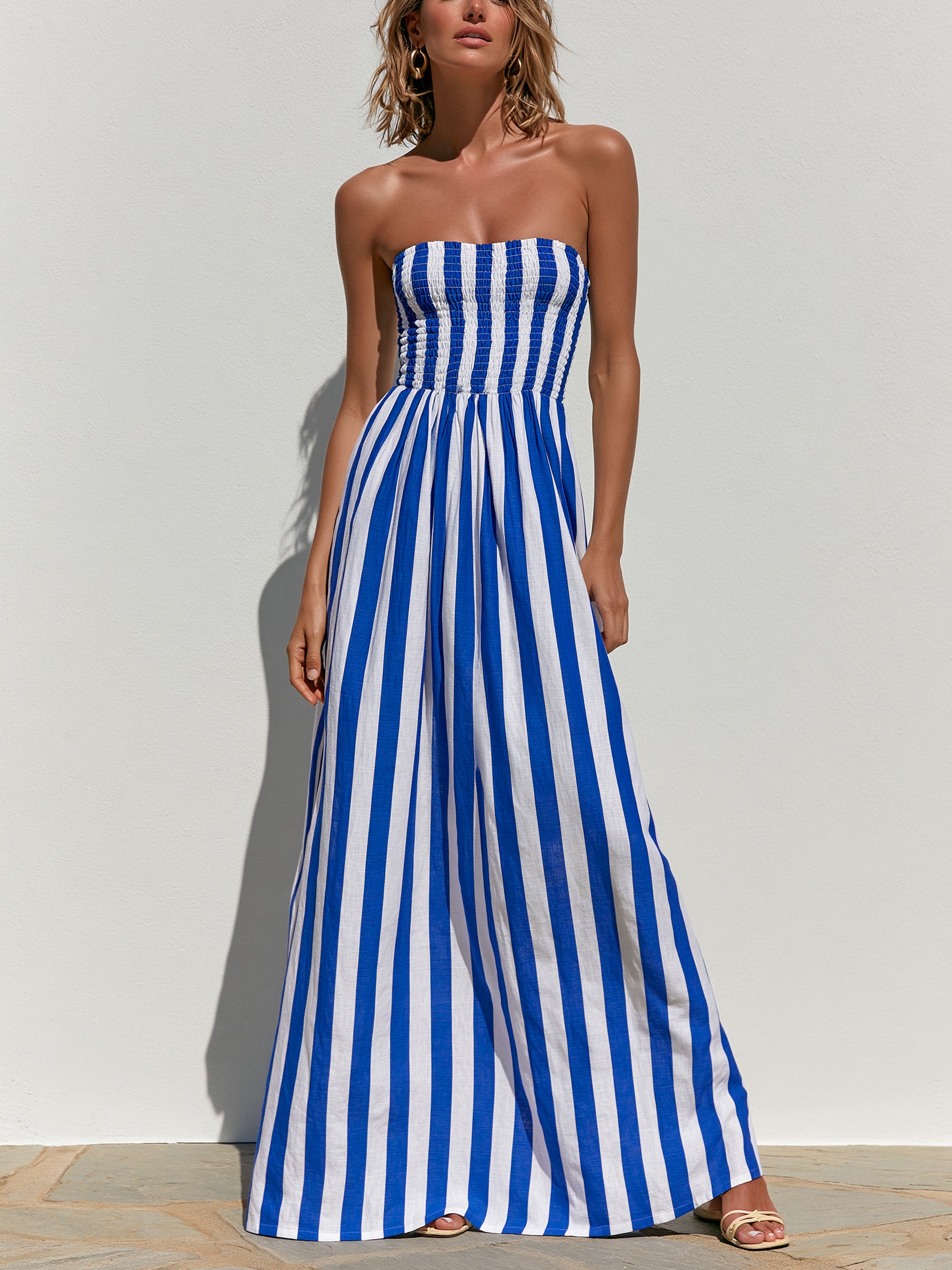 Liserie Blue & White Striped Summer Seaside Dress