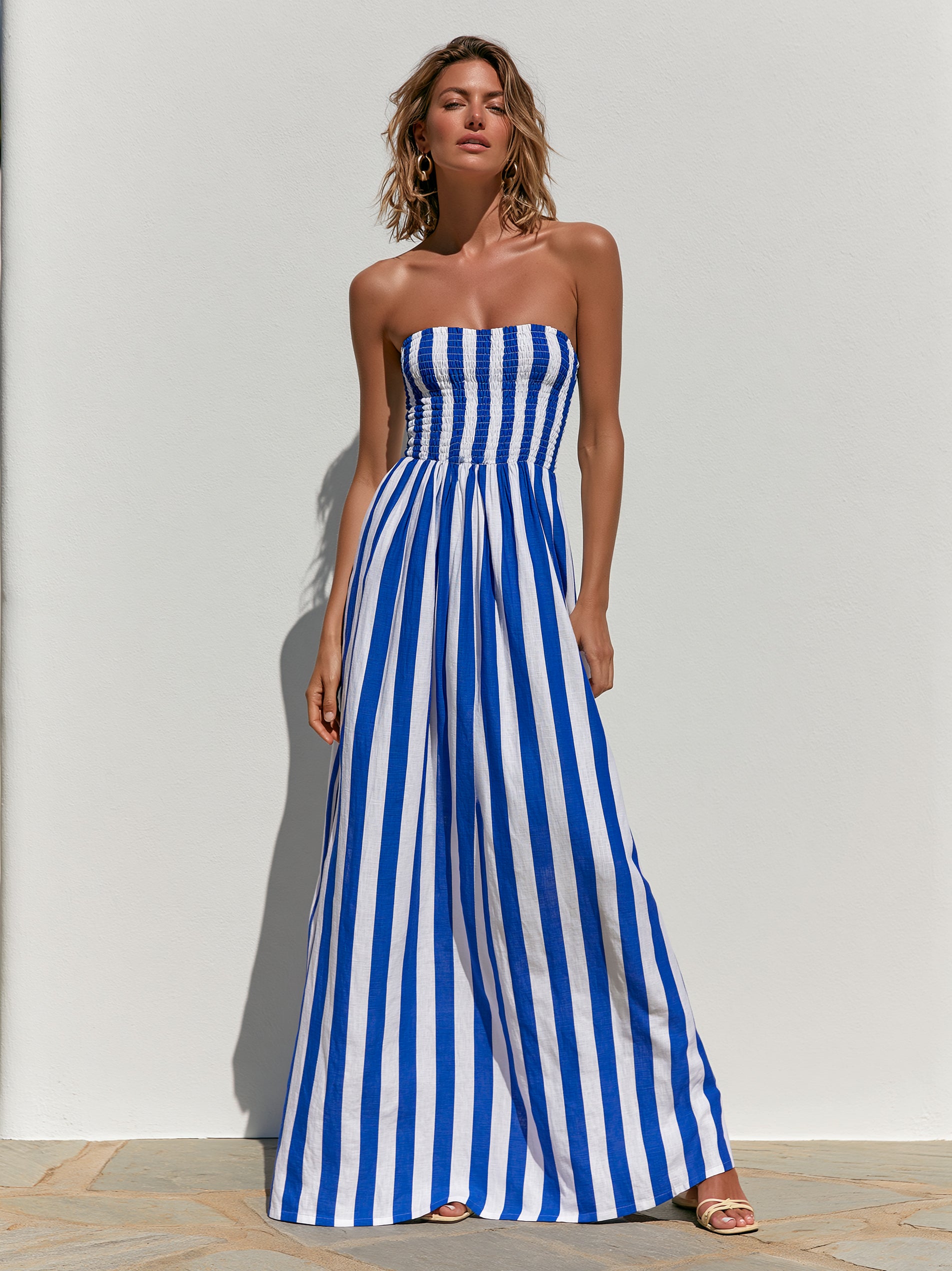 Liserie Blue & White Striped Summer Seaside Dress