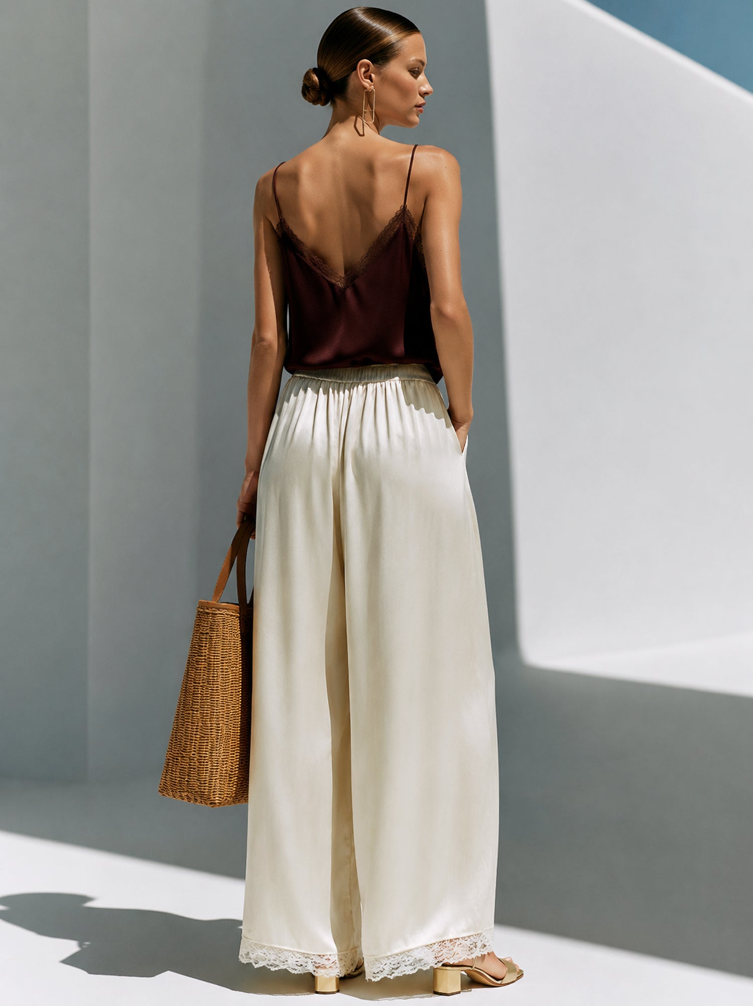 French-Style Effortless Satin Camisole & Wide-Leg Trouser Set