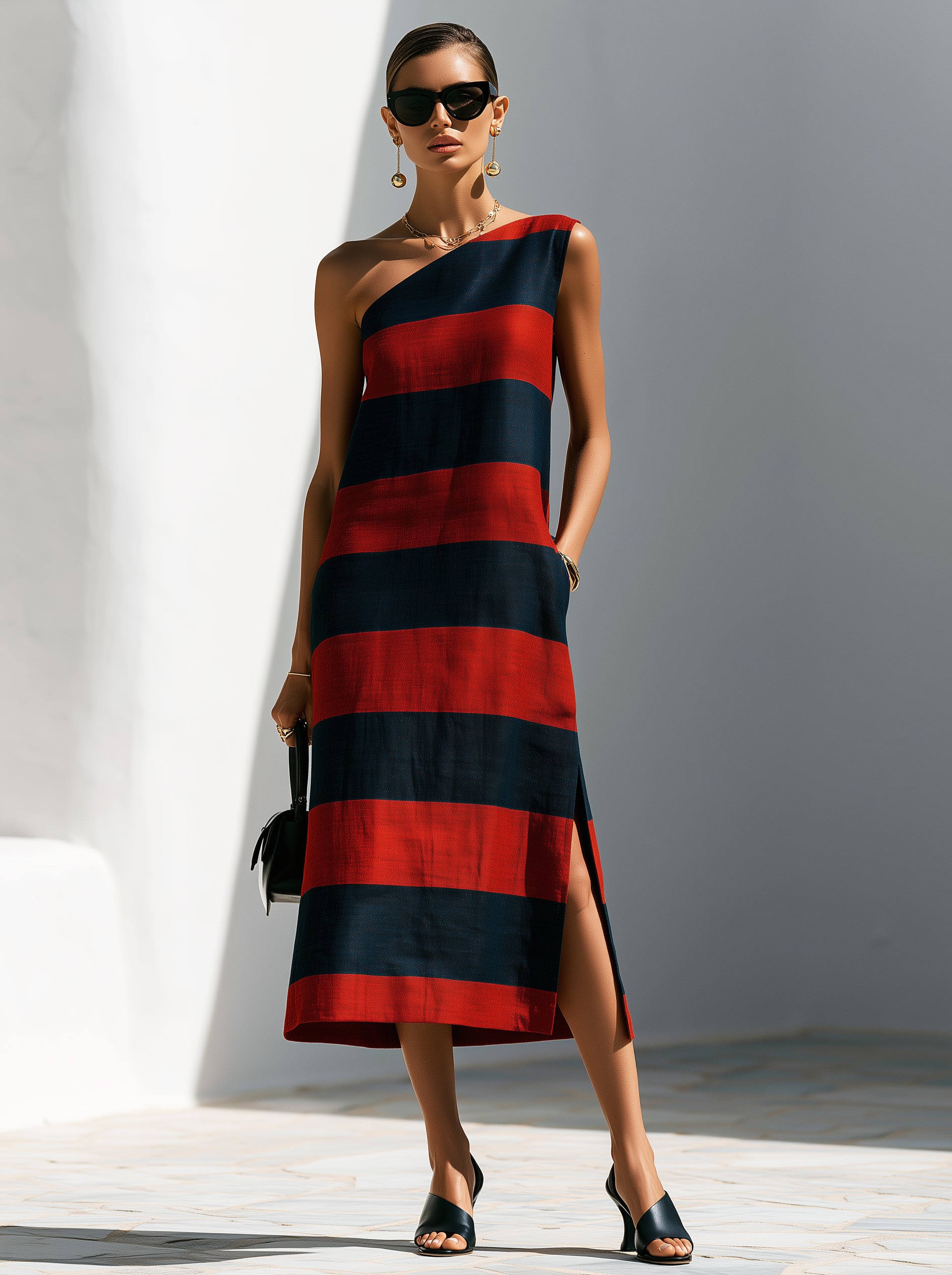 Striped One-Shoulder Dress | A Blend Of Minimalist Modernity And Resort Vibes