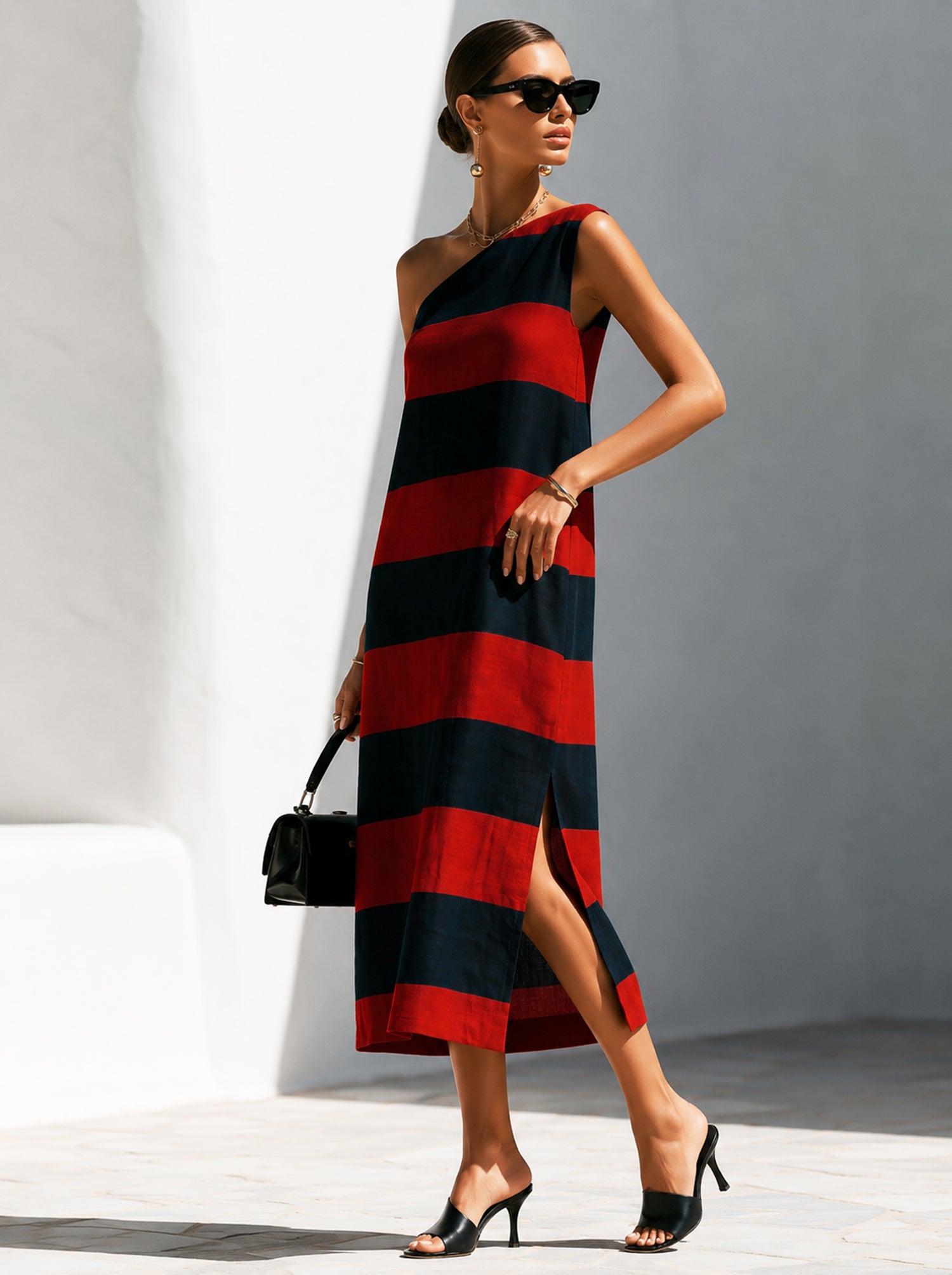 Striped One-Shoulder Dress | A Blend Of Minimalist Modernity And Resort Vibes