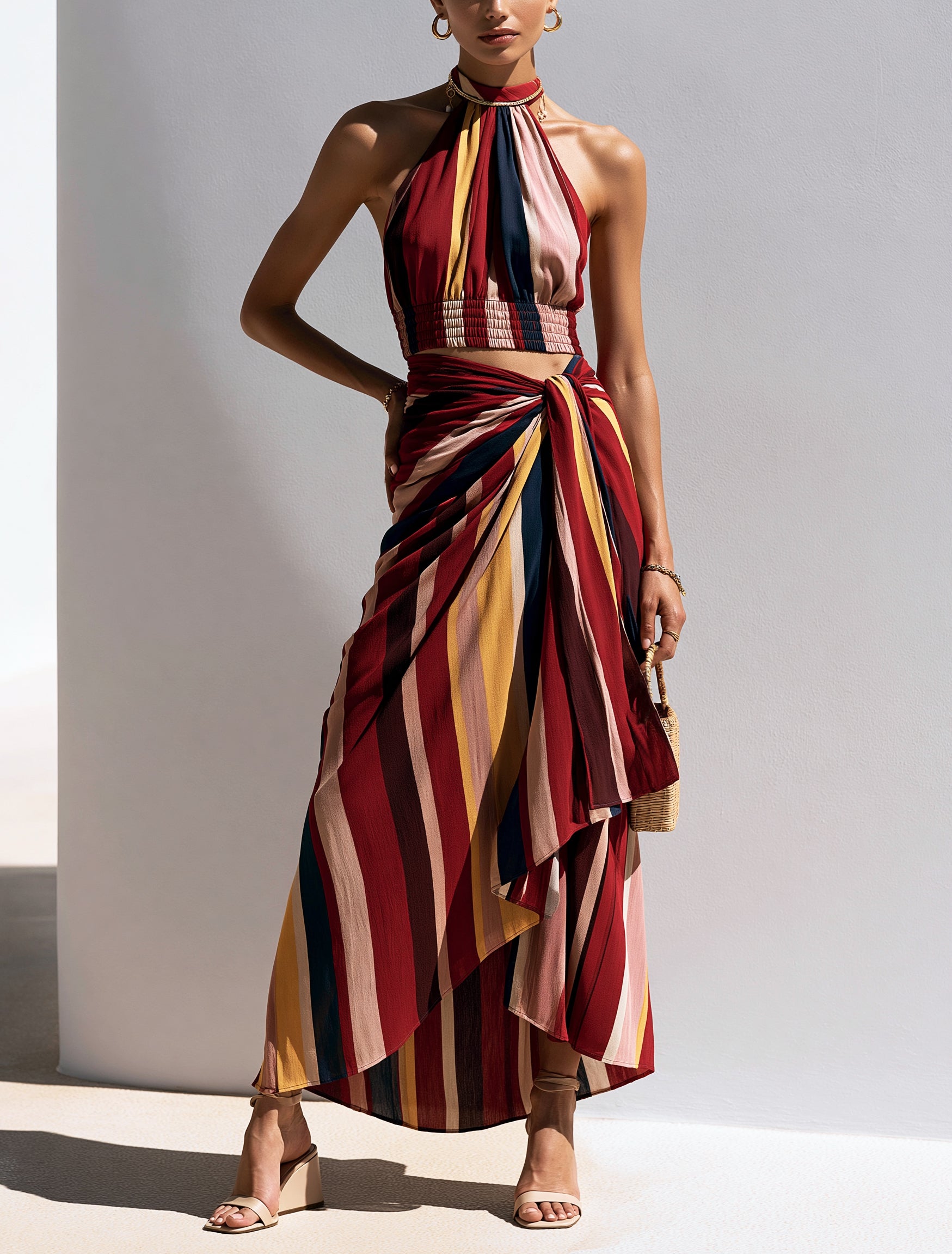 Striped Halter-Neck Dress | A Blend Of Modern Resort Style And Elegant Sophistication