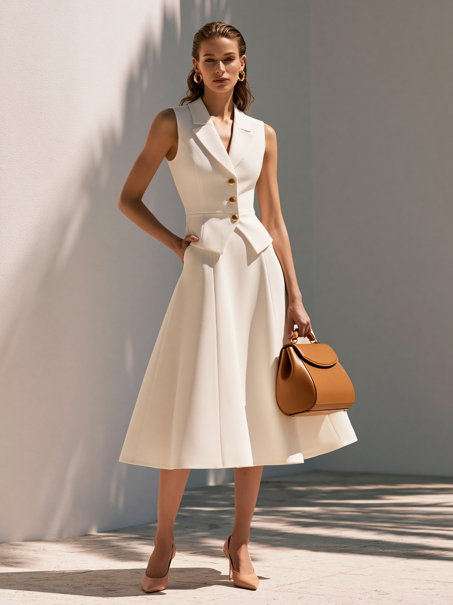 Ivory Tailored Sleeveless Midi Dress