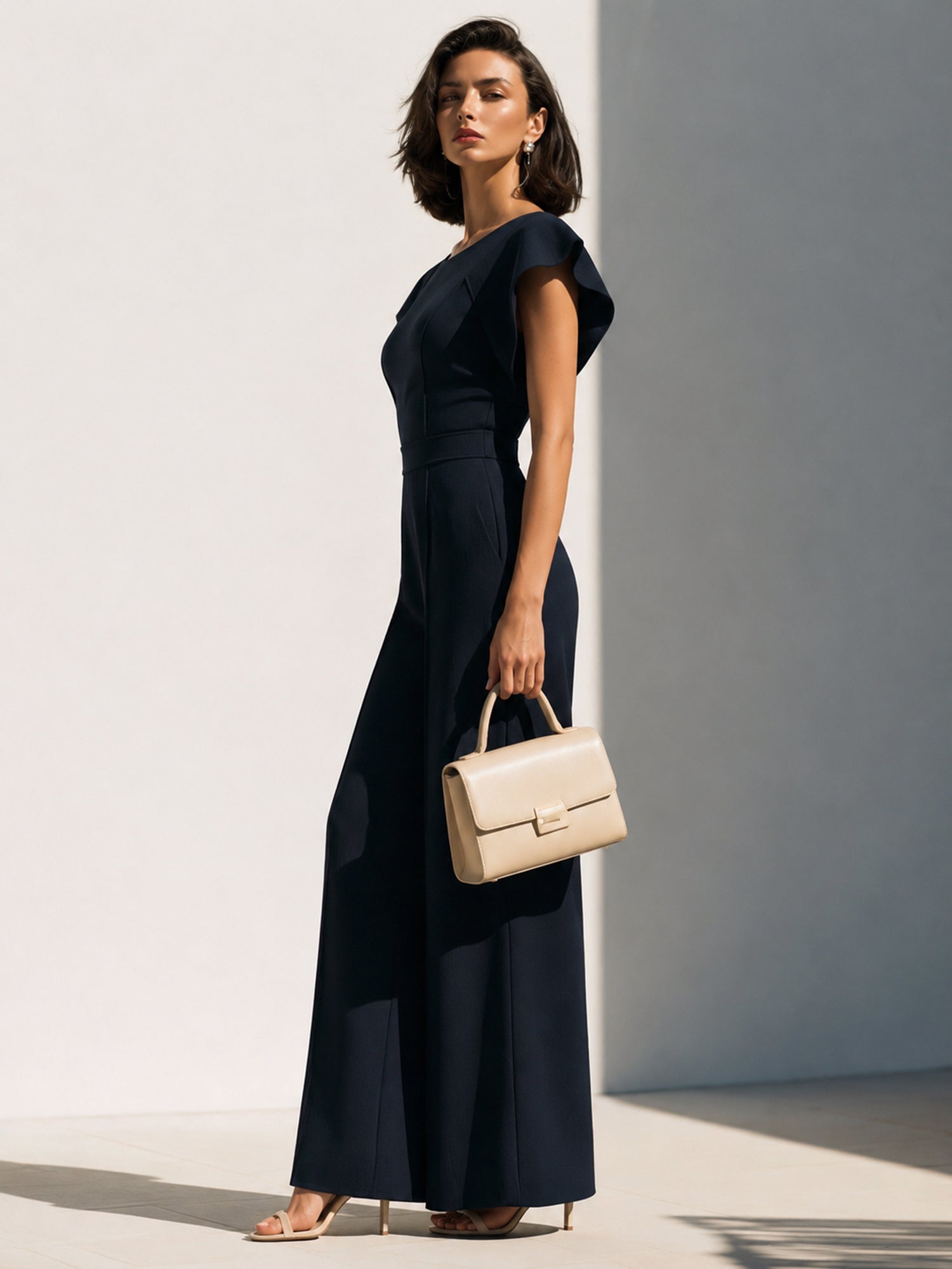 Sculpted Navy Wide-Leg Jumpsuit Set