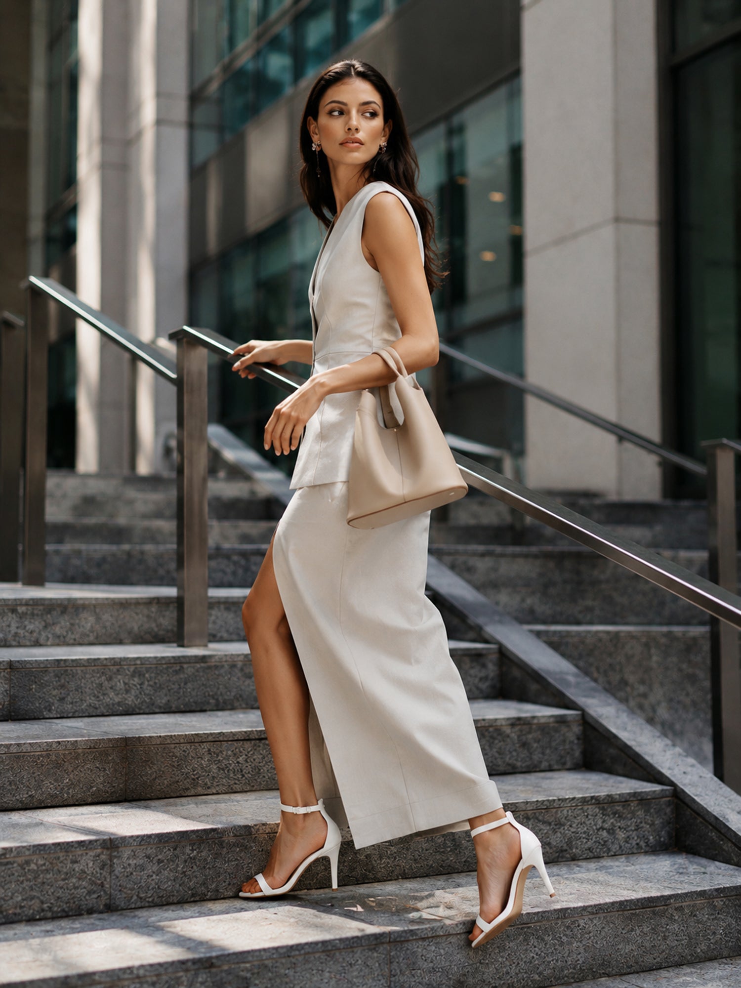Minimalist Structured V-Neck Slit Dres
