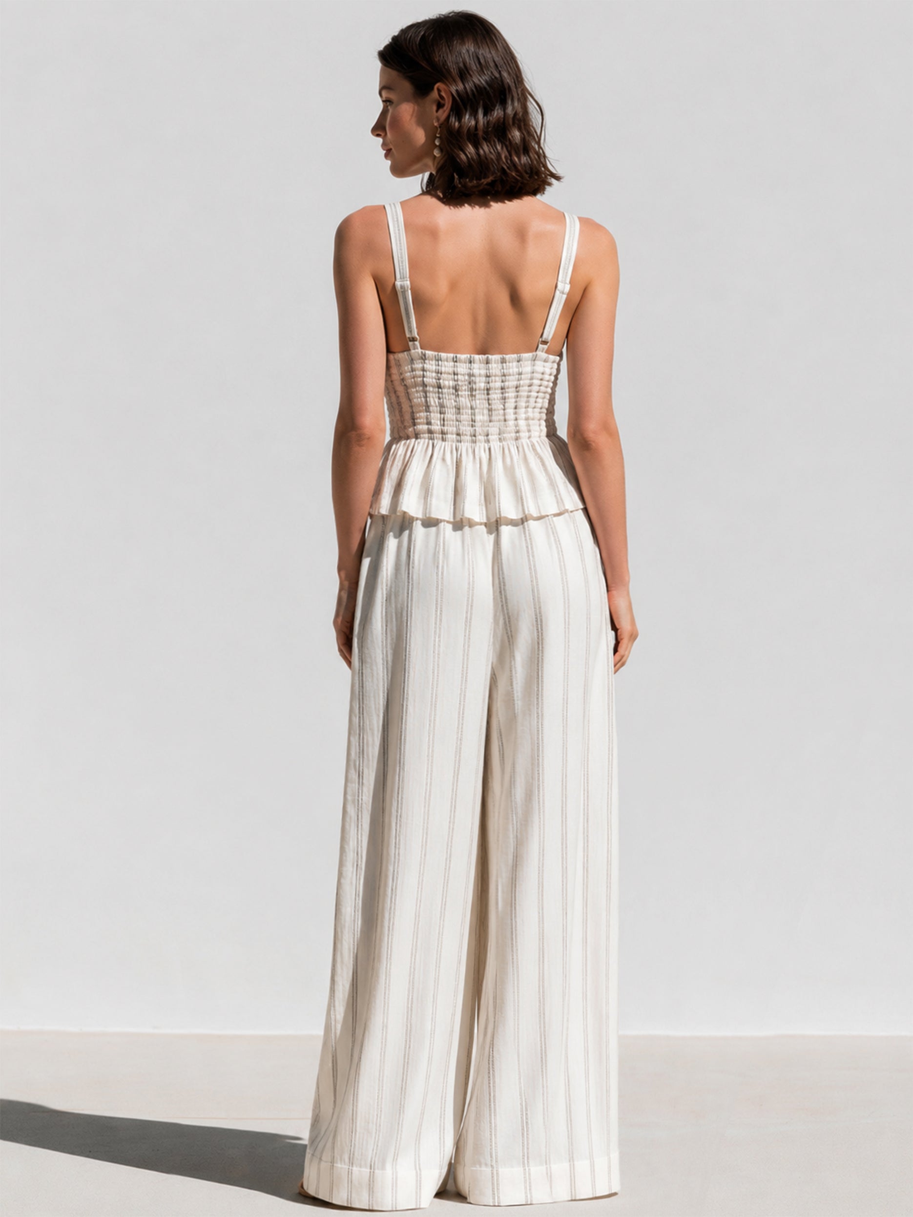 Elegant Adjustable Strap Striped Camisole & High-Rise Pants Set
