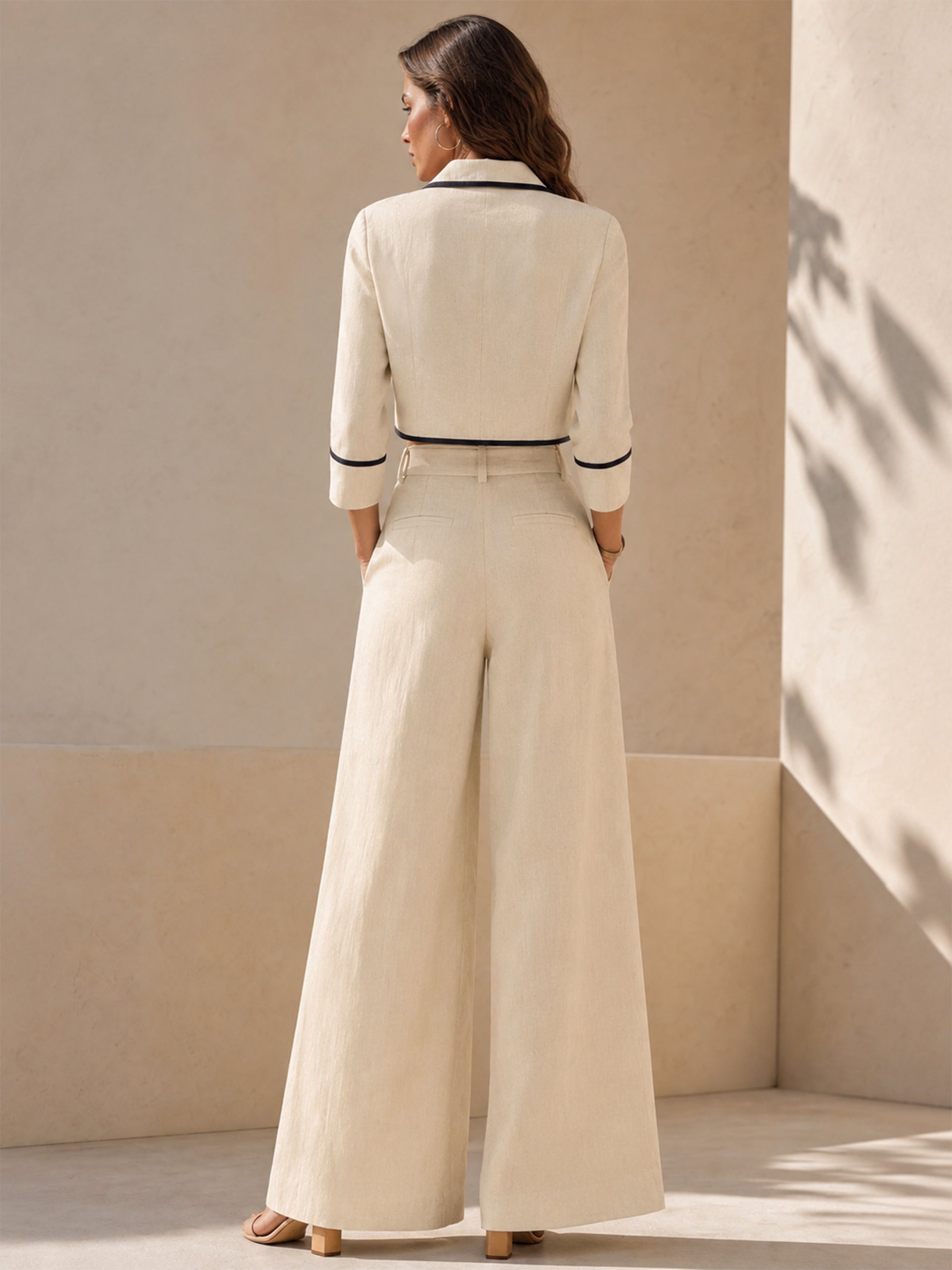 Natural Oat Linen Blazer AndWide Leg Trousers Suit
