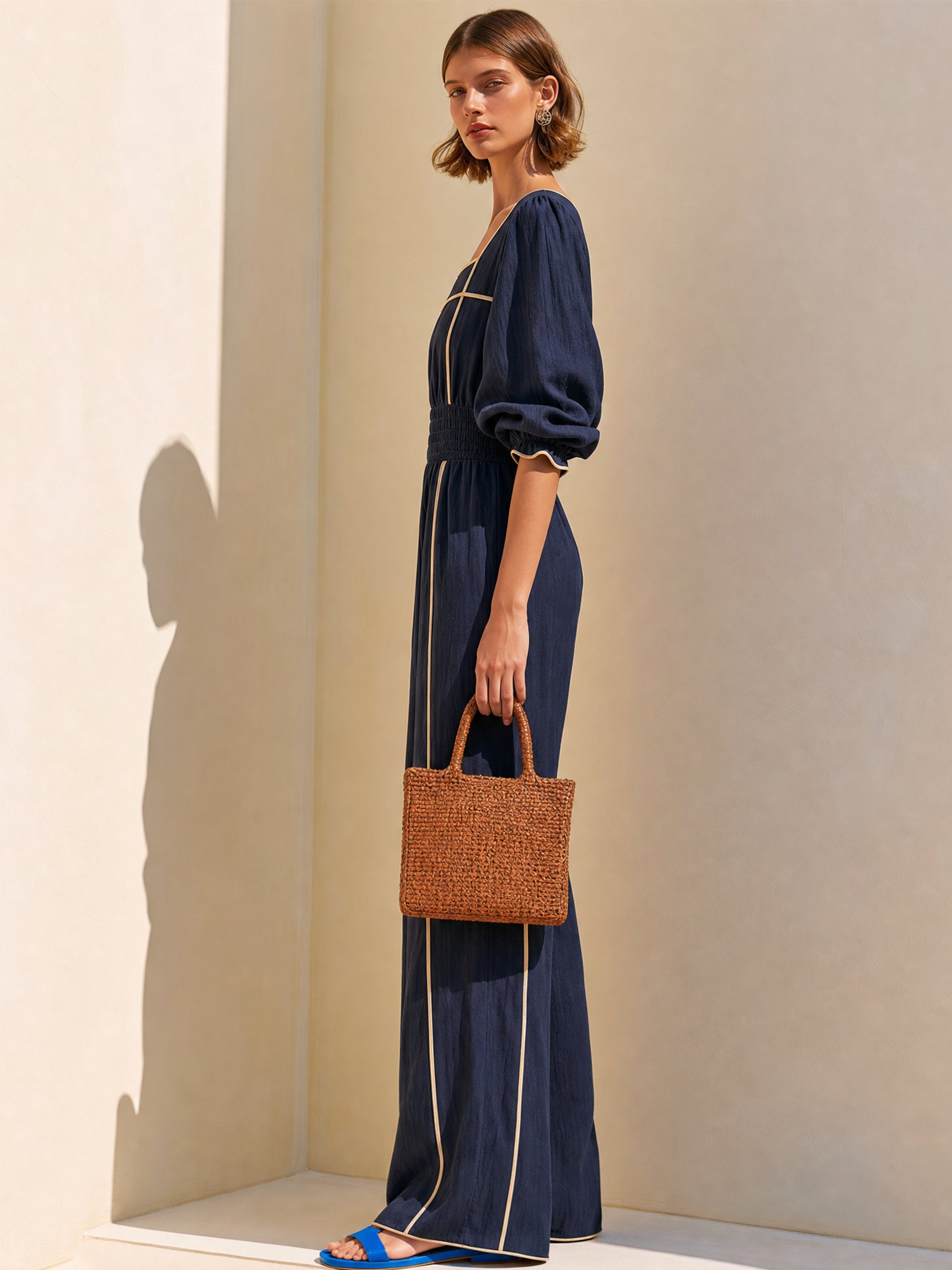 Elegant Square Neck Contrast Jumpsuit