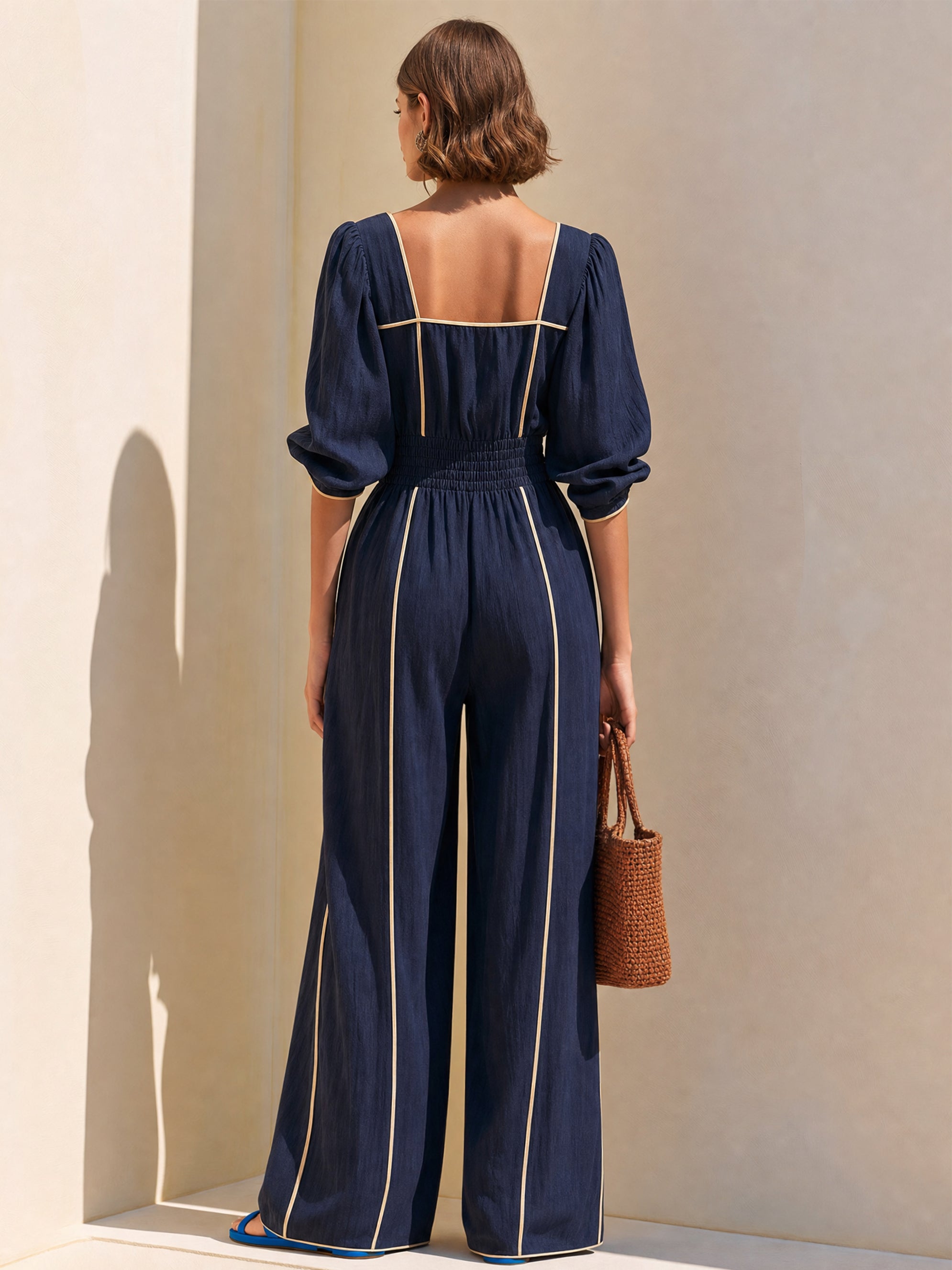 Elegant Square Neck Contrast Jumpsuit