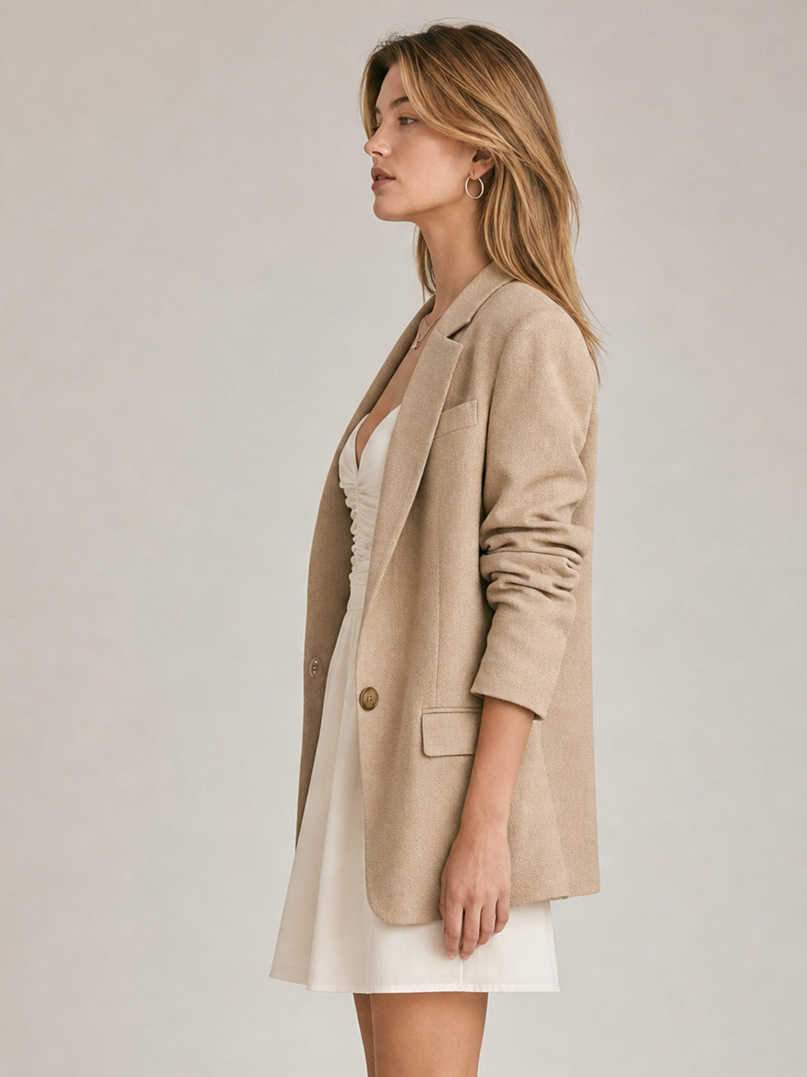 Elegant  Sophisticated Khaki Suit Jacket
