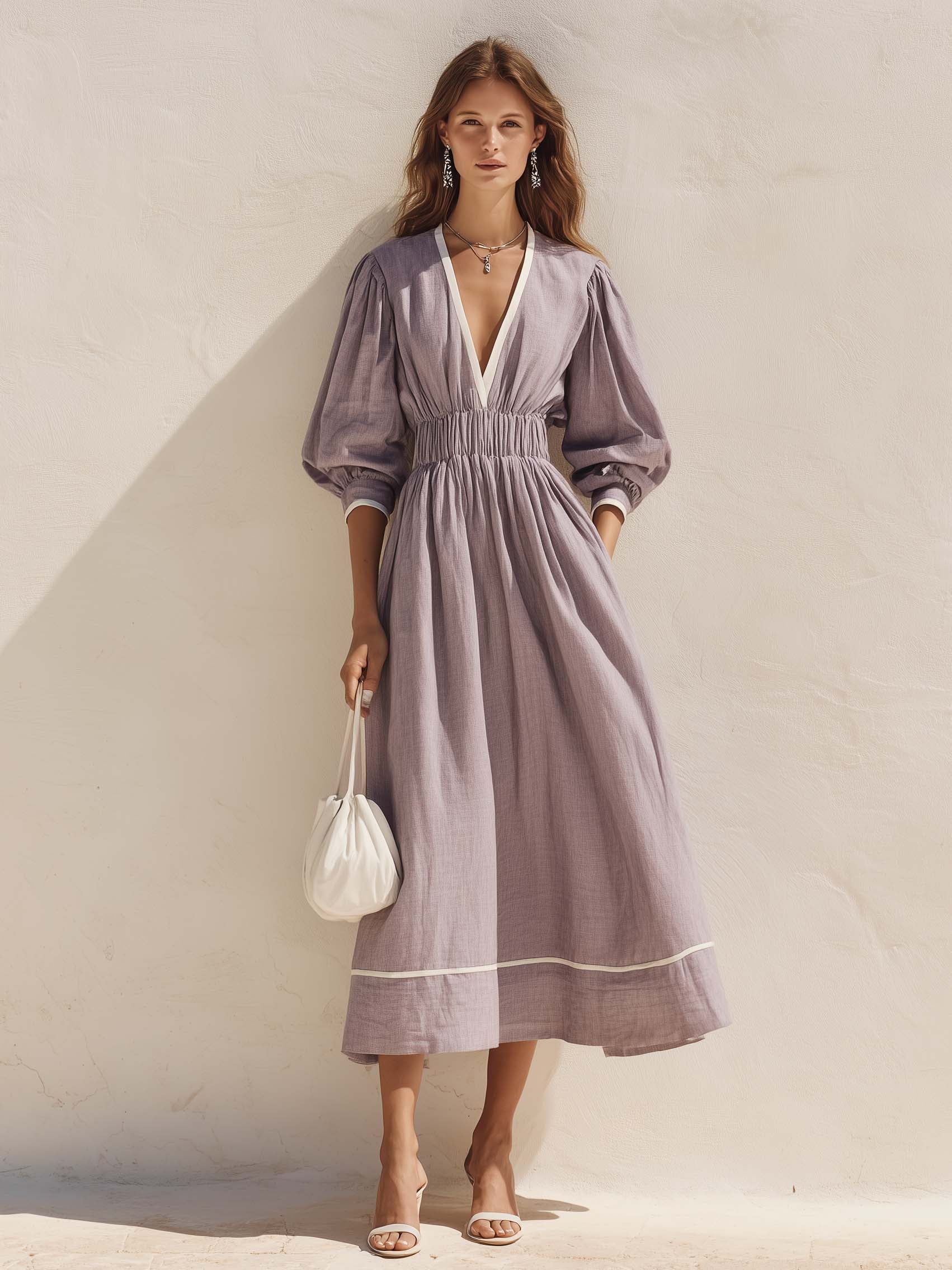 Elegant Purple Linen Maxi Dress