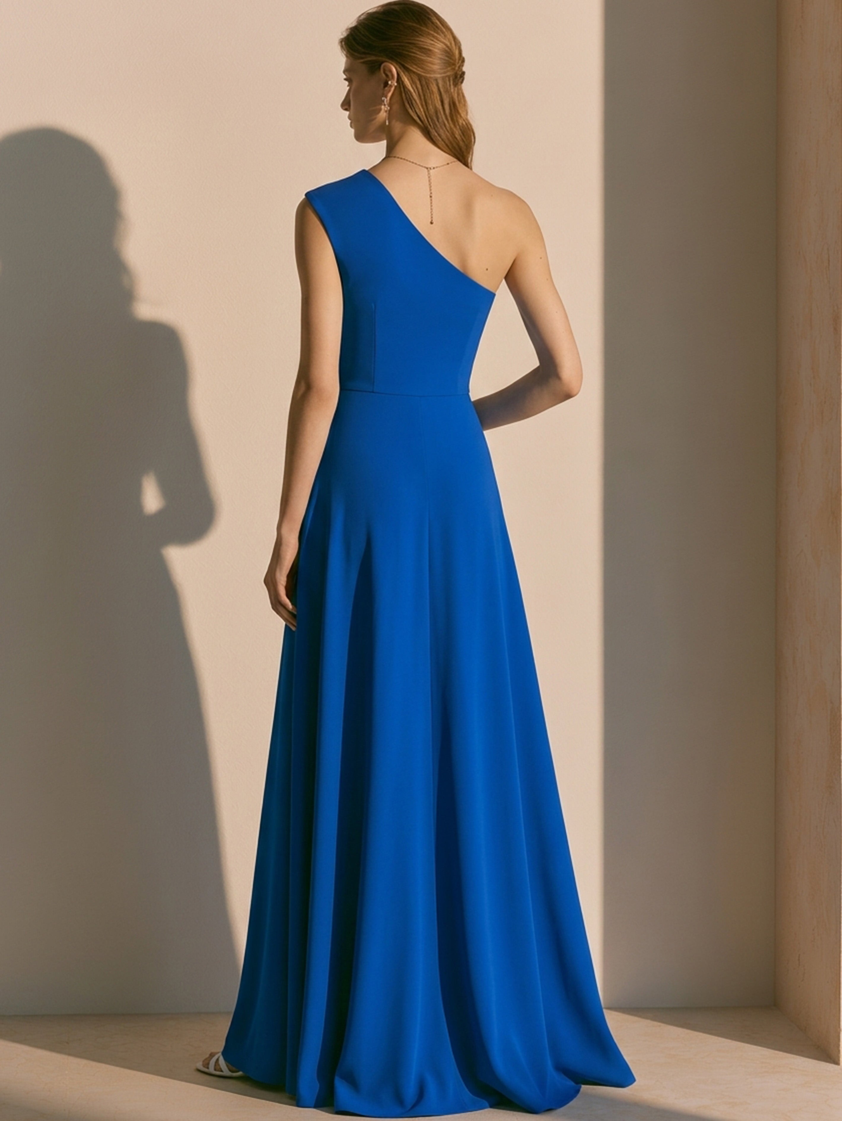 Elegant Royal Blue Dress: One-Shoulder Ruched Maxi Dress
