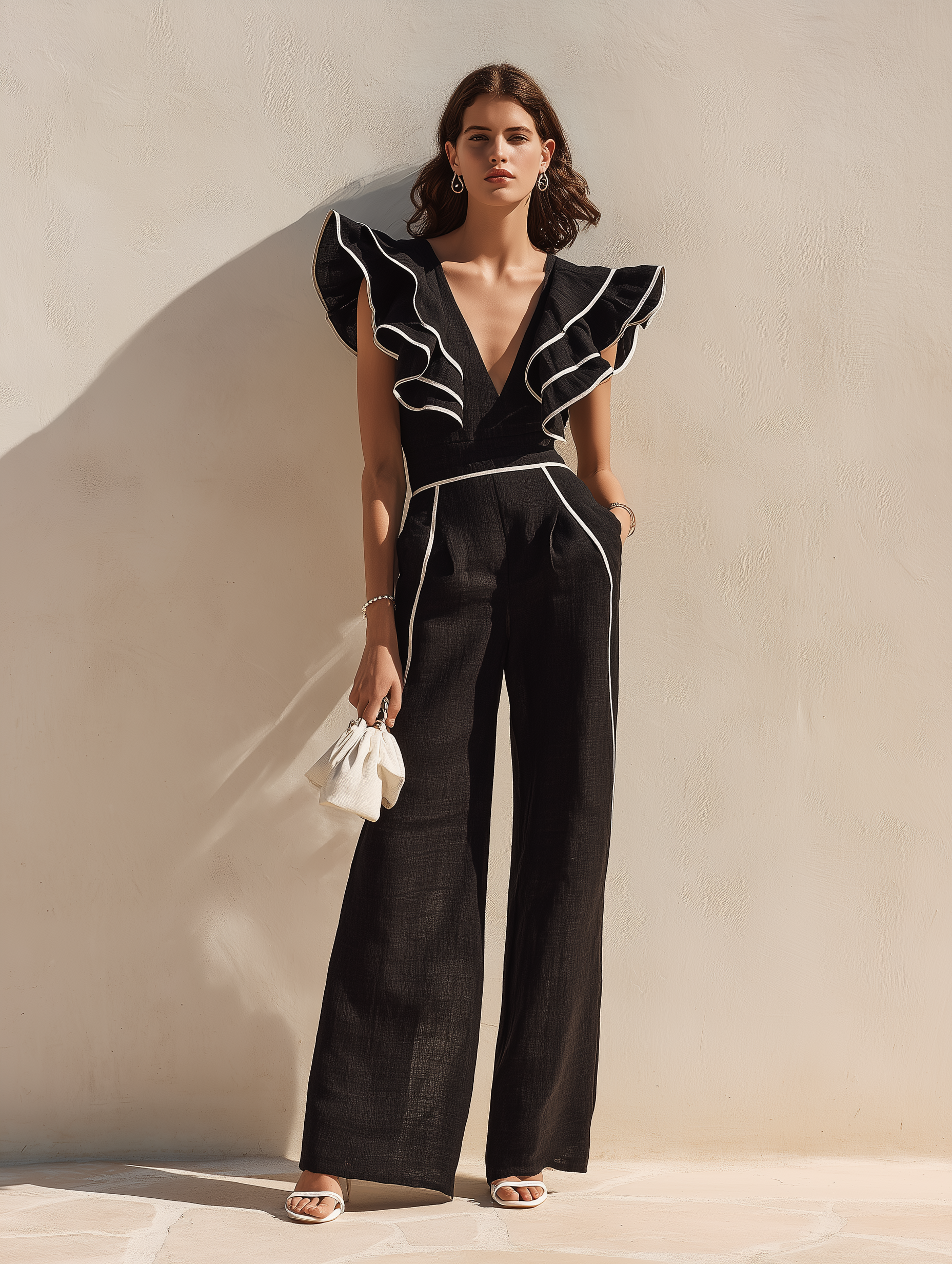 Black Ruffled-Trim Matching Set