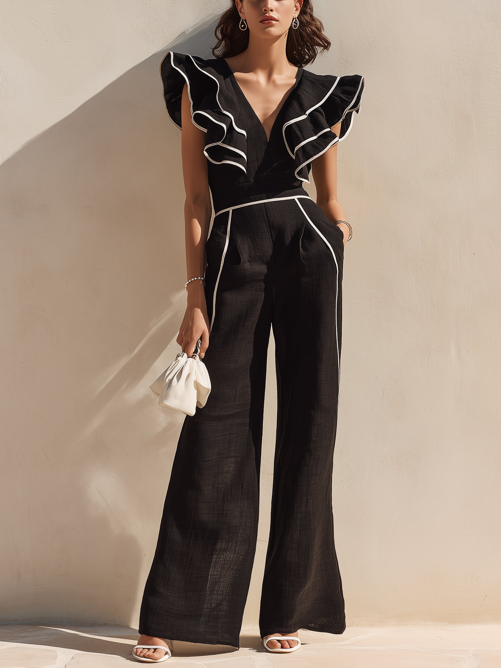 Black Ruffled-Trim Matching Set