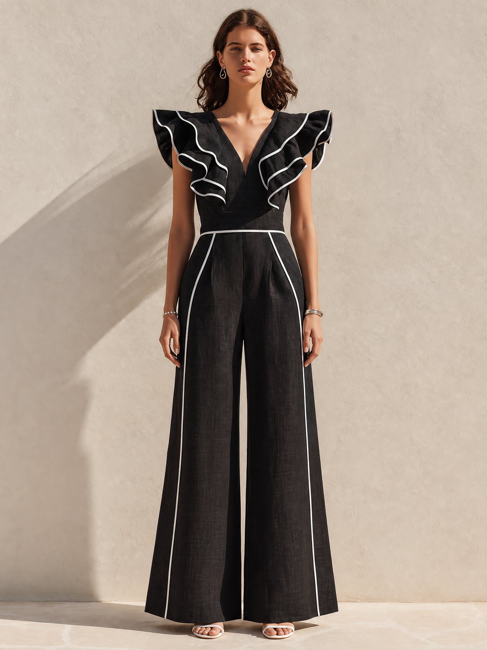 Black Ruffled-Trim Matching Set