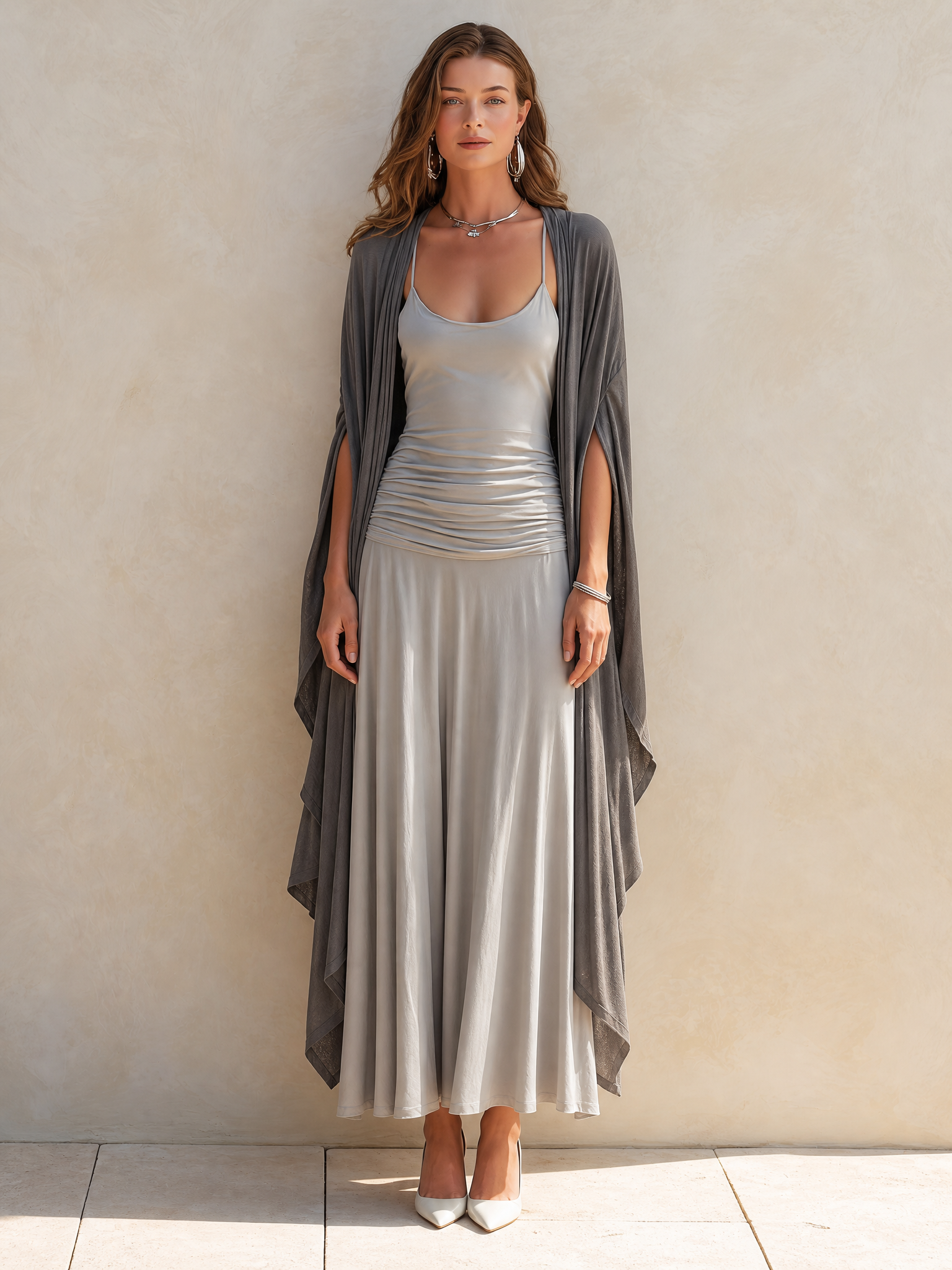 Elegant Soft And Cozy Grey Shawl Set