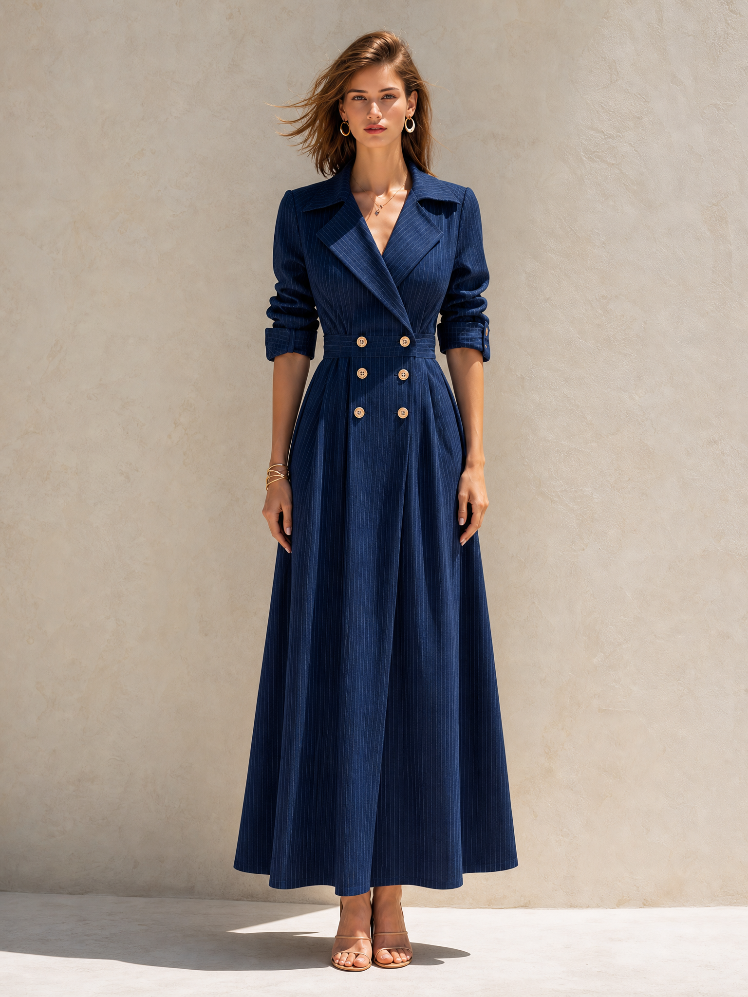 Blue Plaid Trench-style Dress