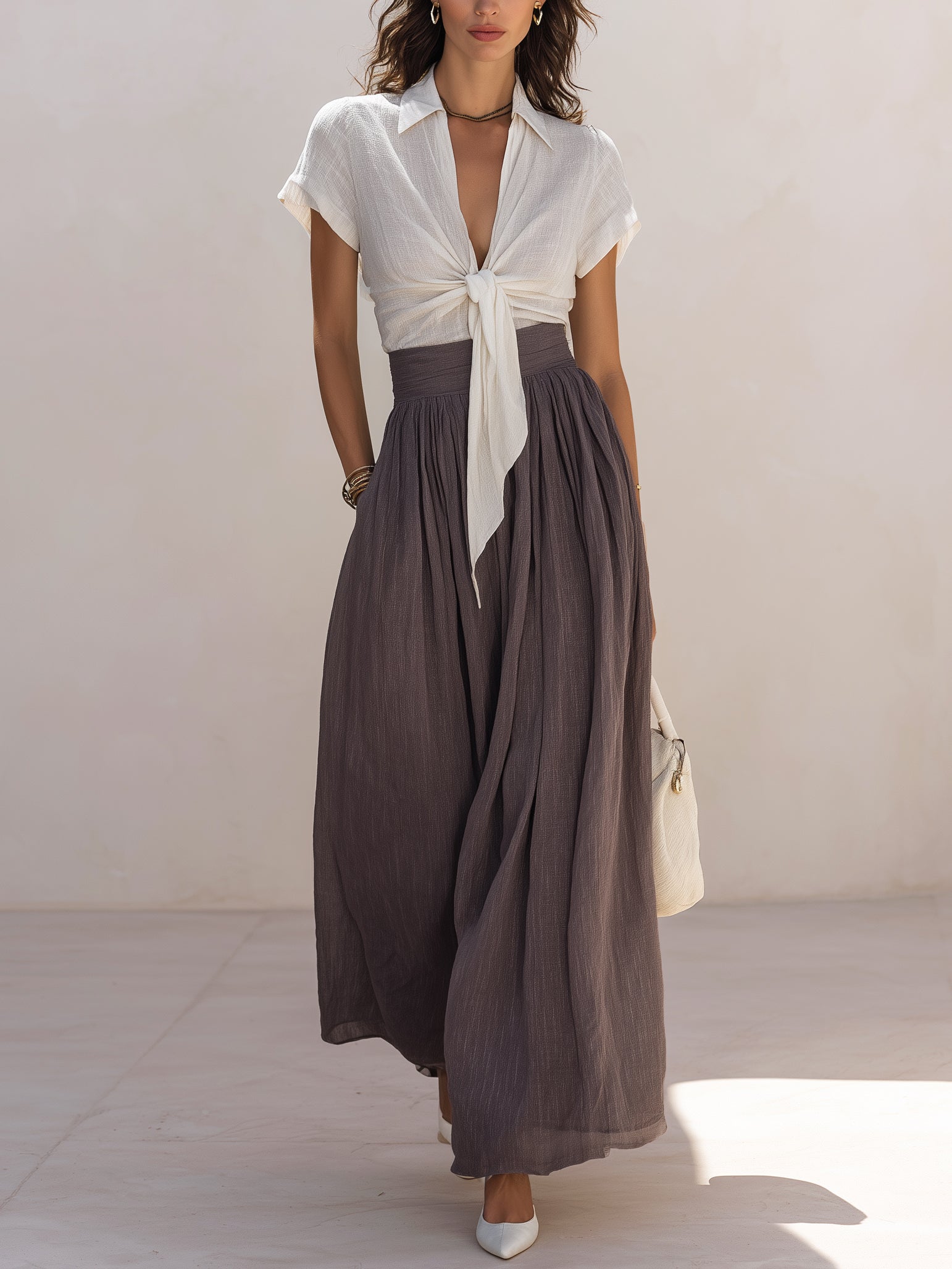 Elegant Linen Shirt Dress Set