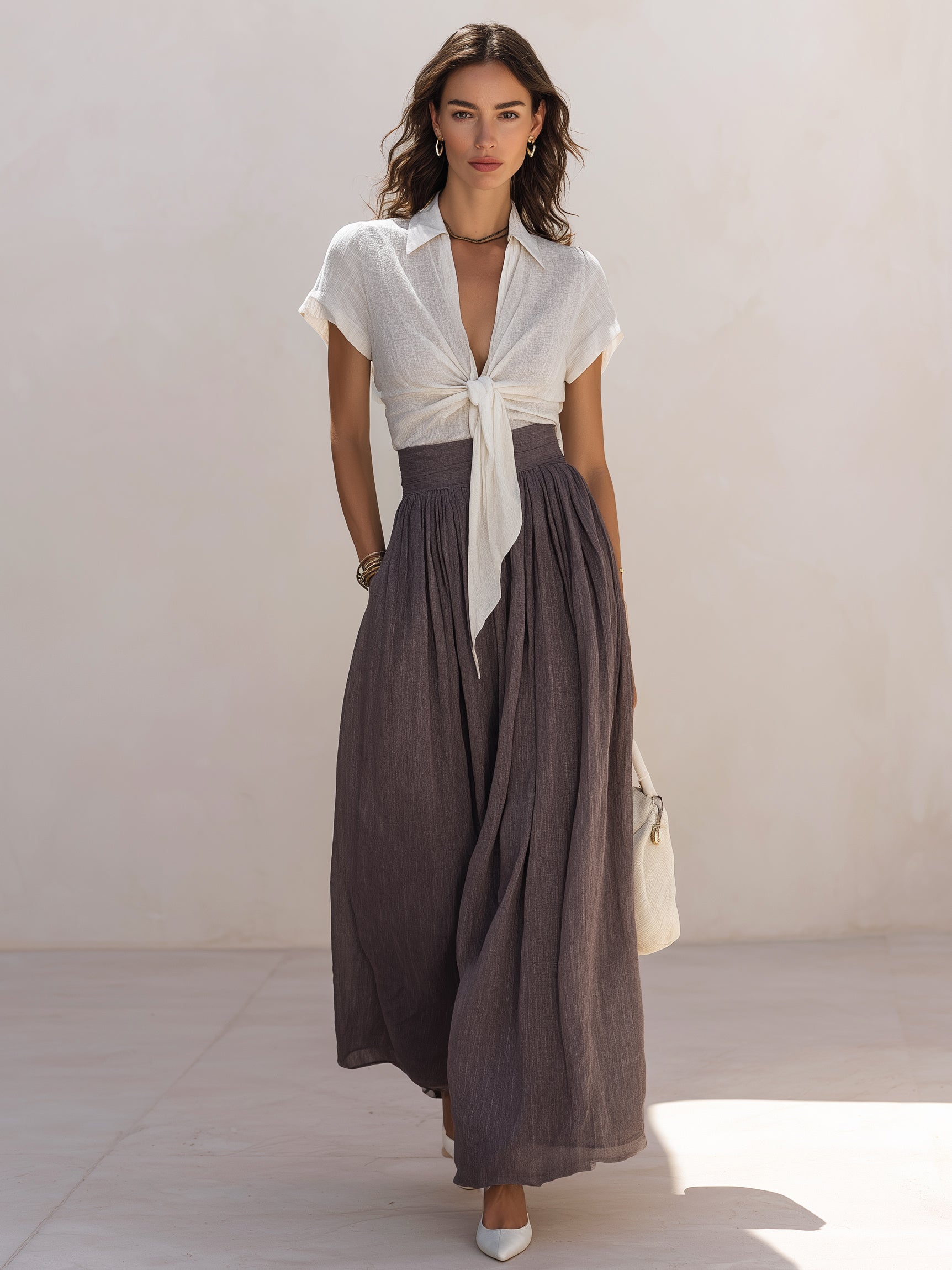 Elegant Linen Shirt Dress Set