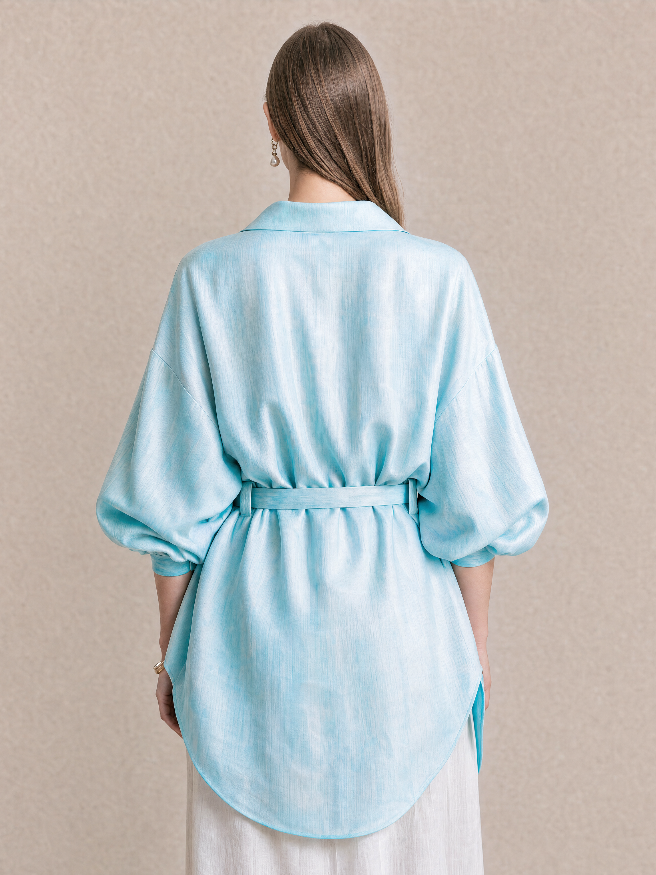 Elegant Aqua Acetate Oversized Shirt