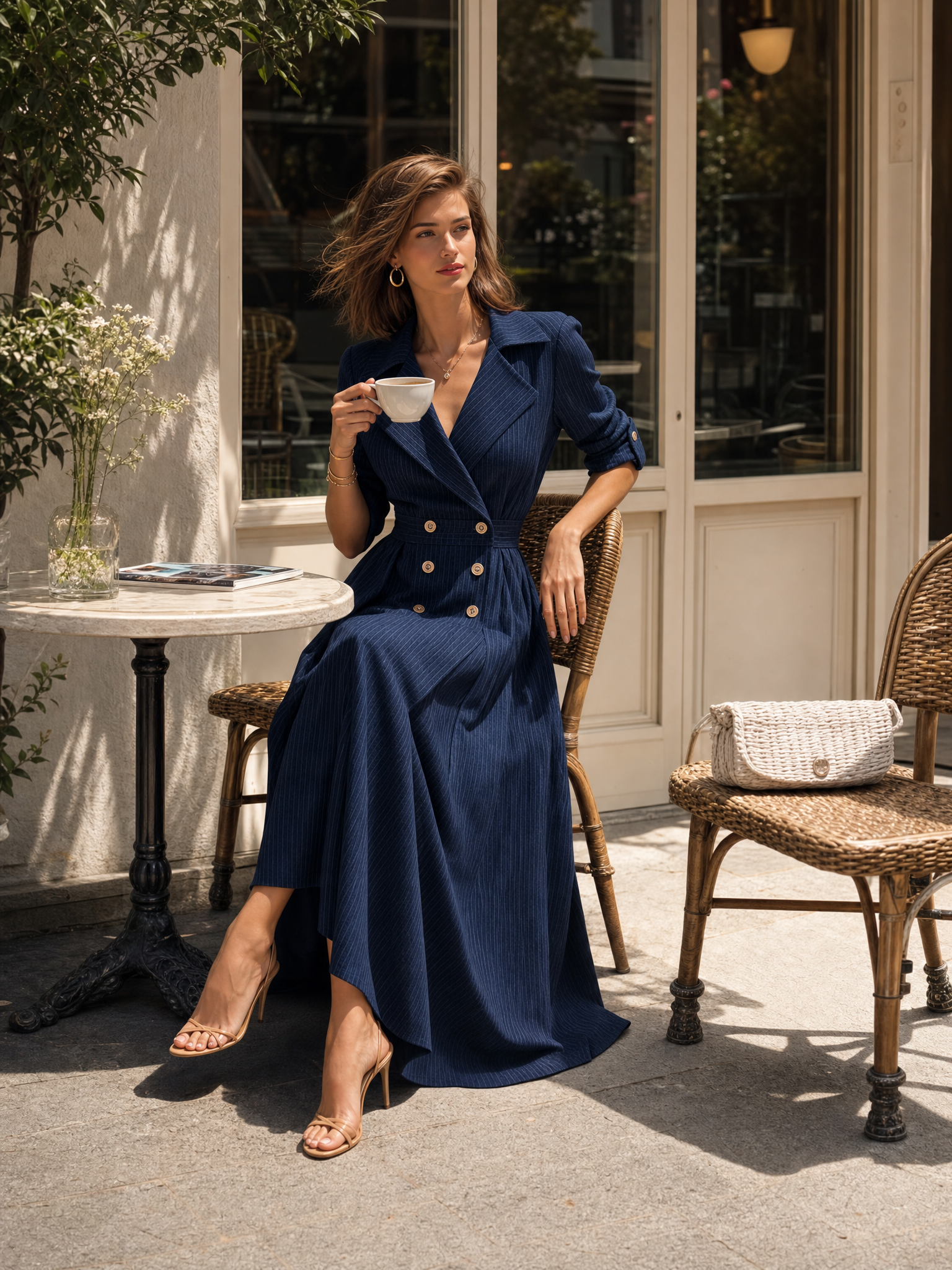Blue Plaid Trench-style Dress