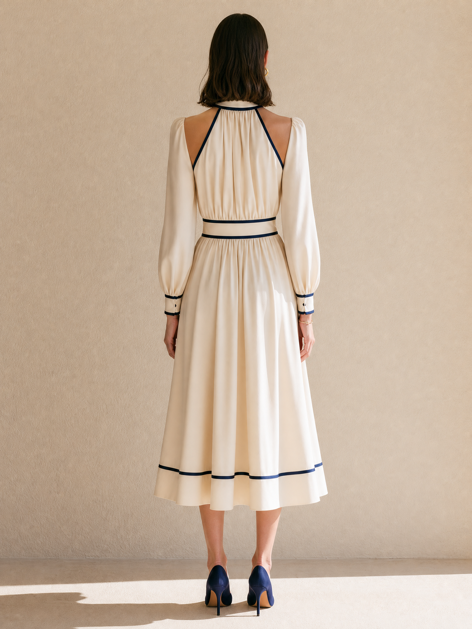 White Long-sleeved Halter Dress