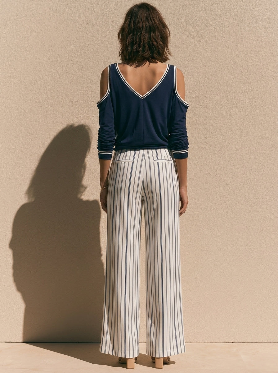 Navy Blue Off-the-shoulder Long-sleeve Matching Set