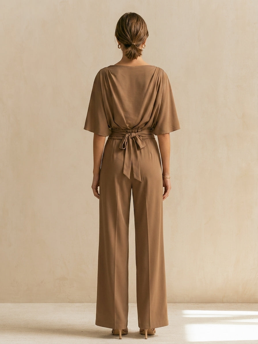 Brown Linen Set With A Cowl Neck