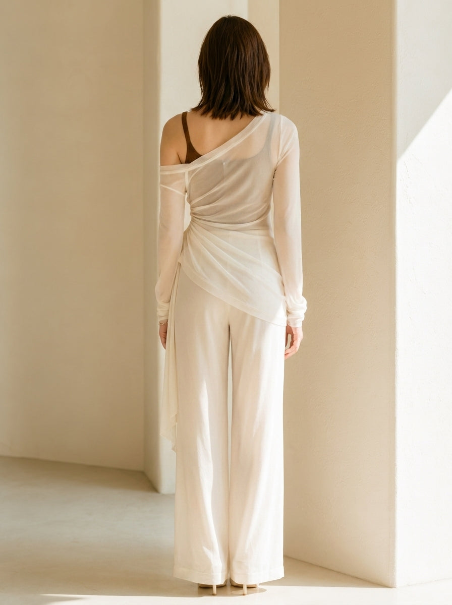 White Chiffon Blouse Set