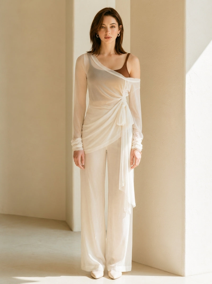 White Chiffon Blouse Set
