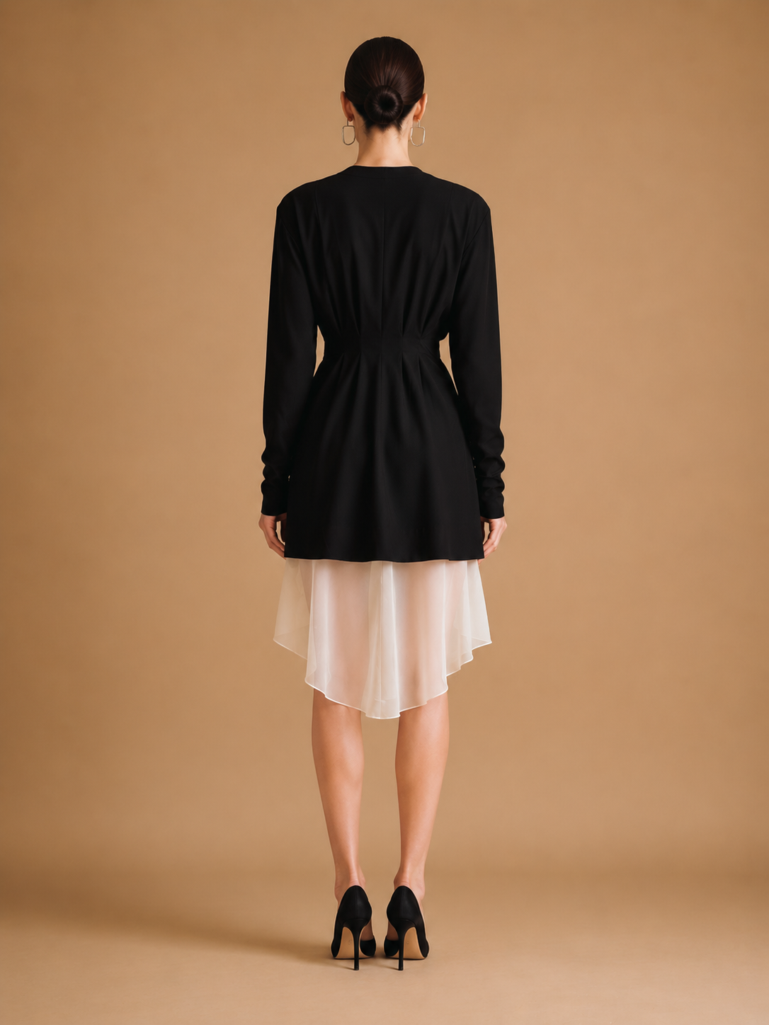 Elegant Black V-neck Dress With A Chiffon Hem