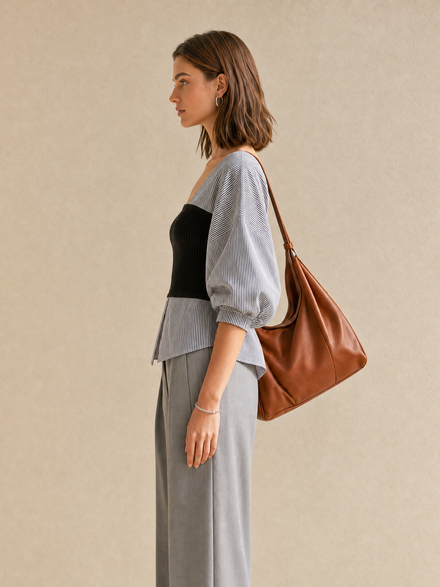 Striped Knit Tube Top Shirt With A Faux-layered Design