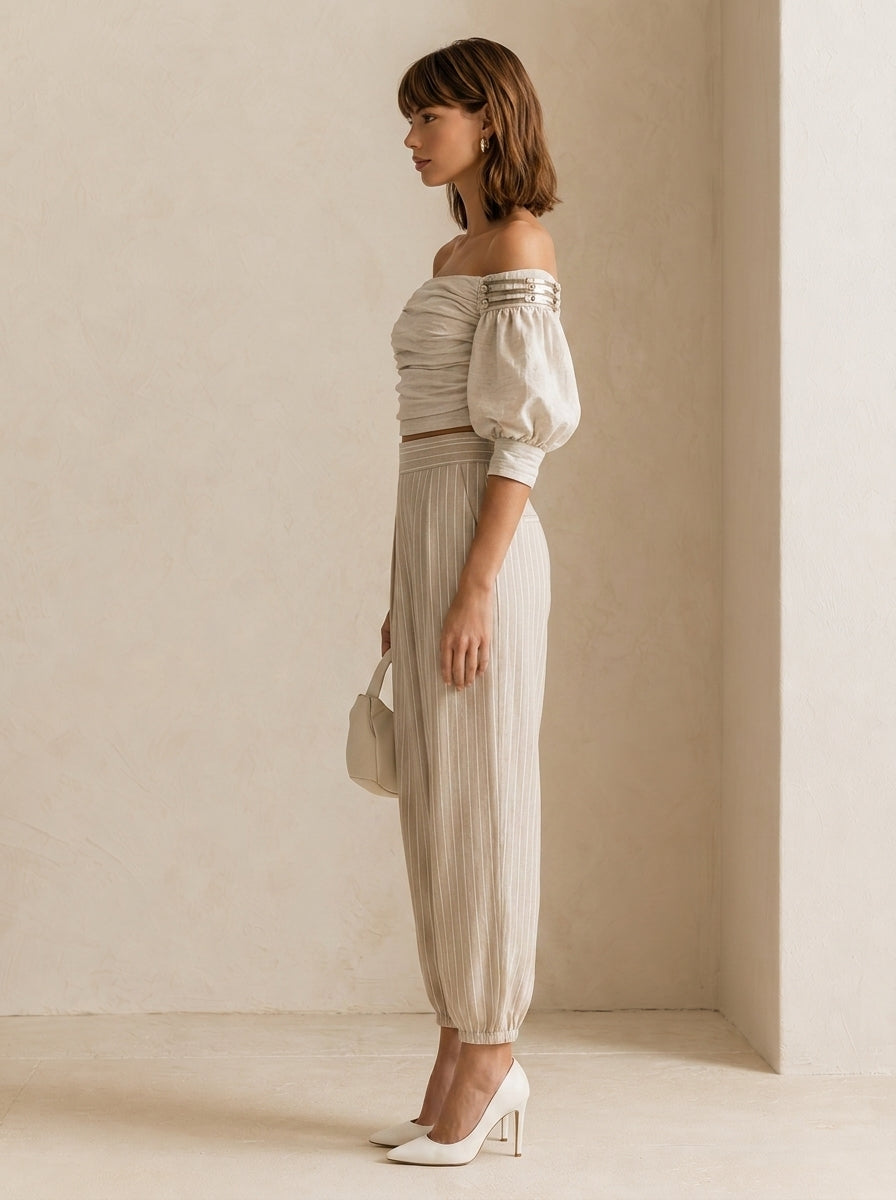 Elegant White Pleated Linen Set
