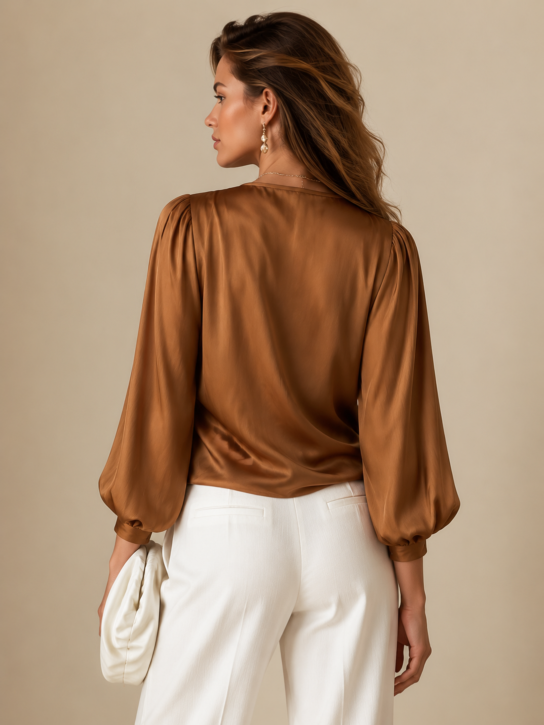 Elegant Warm Brown Wrap Blouse