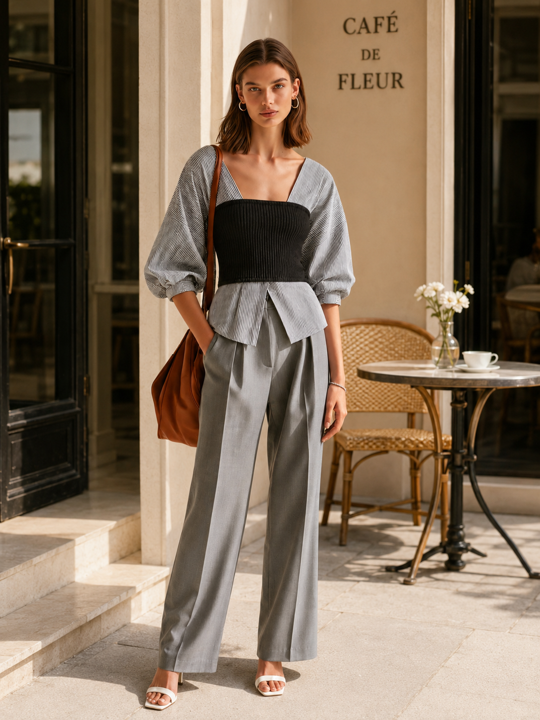 Striped Knit Tube Top Shirt With A Faux-layered Design